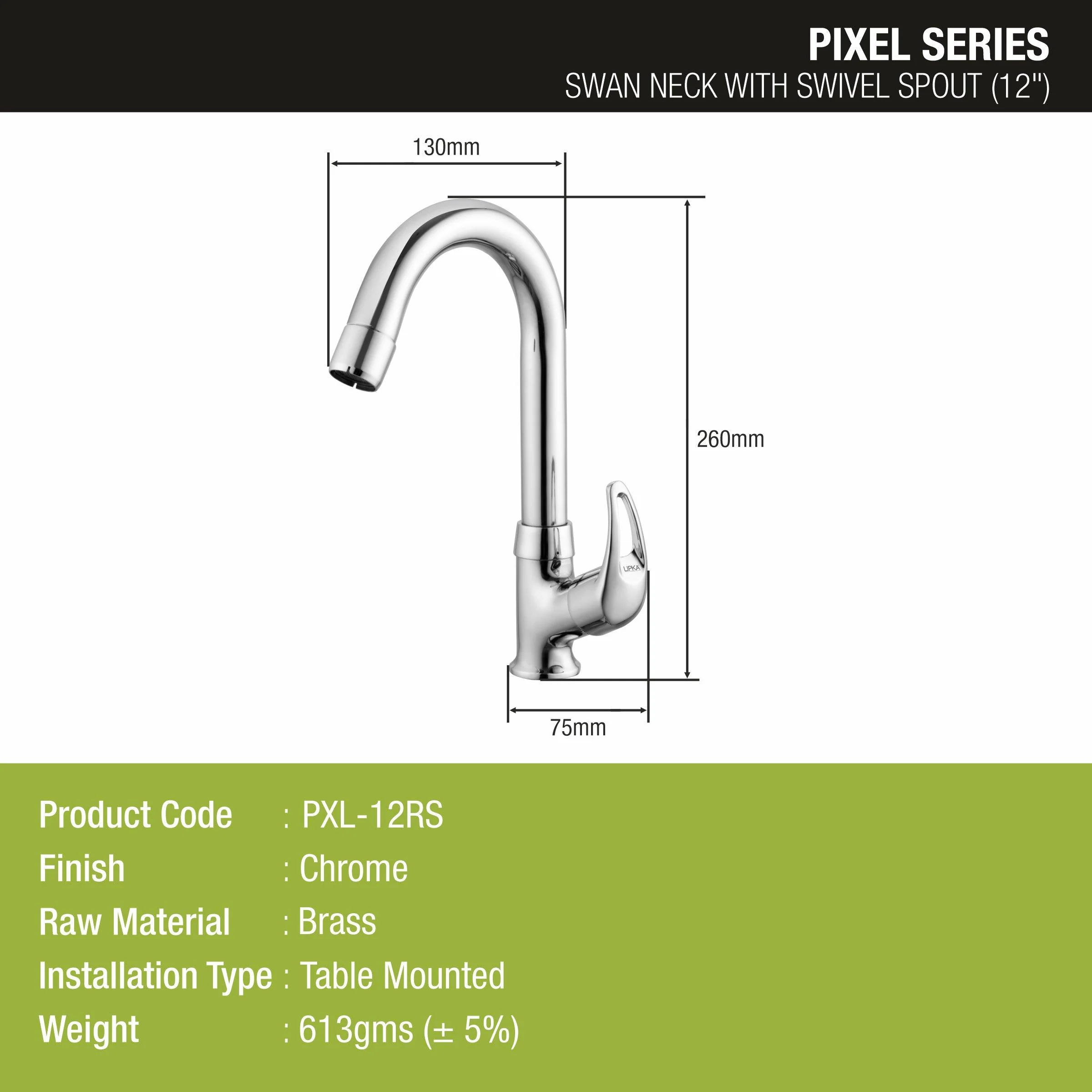 Pixel Swan Neck Brass Faucet with Round Swivel Spout (12 Inches) - LIPKA - Image 2