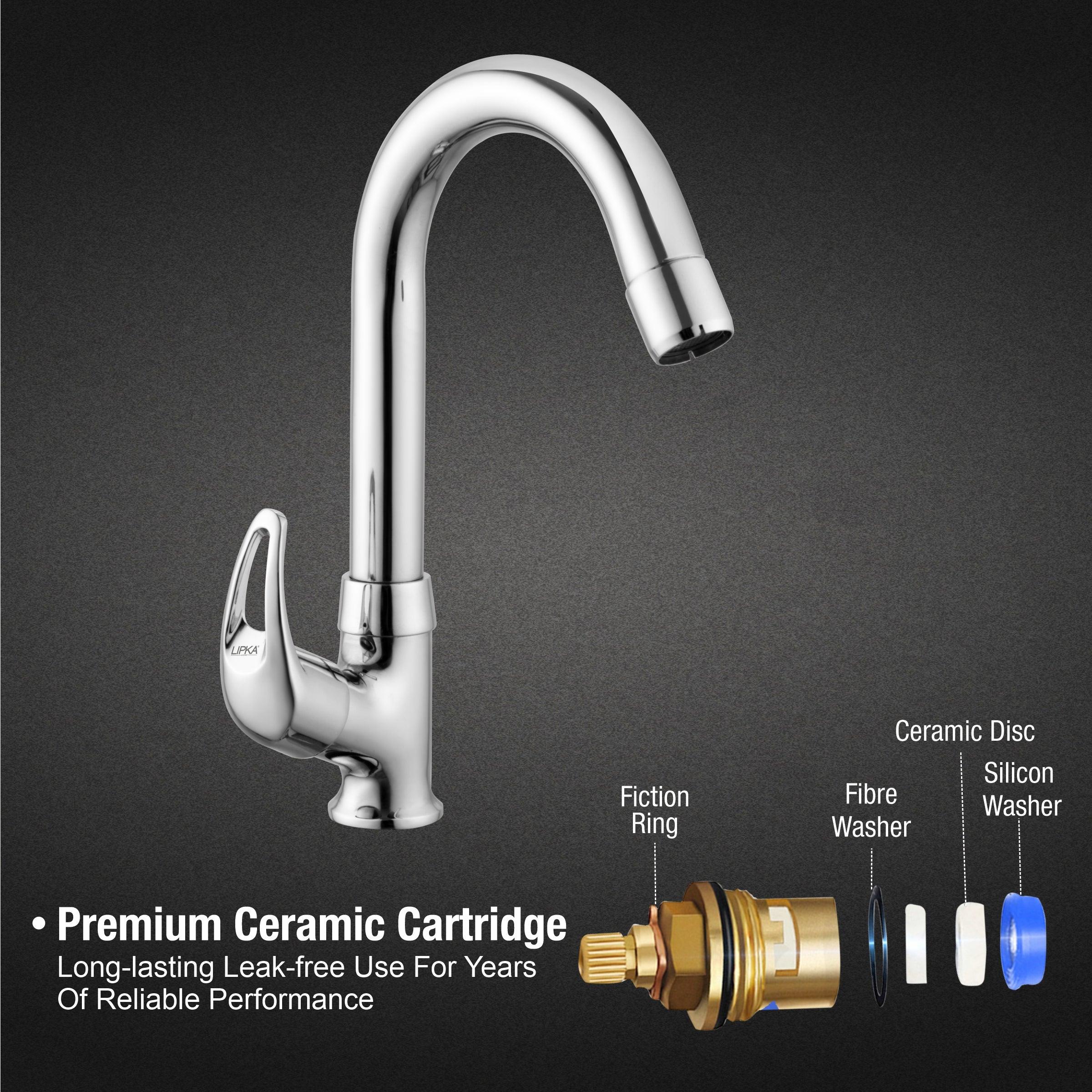 Pixel Swan Neck Brass Faucet with Round Swivel Spout (12 Inches) - LIPKA - Image 3
