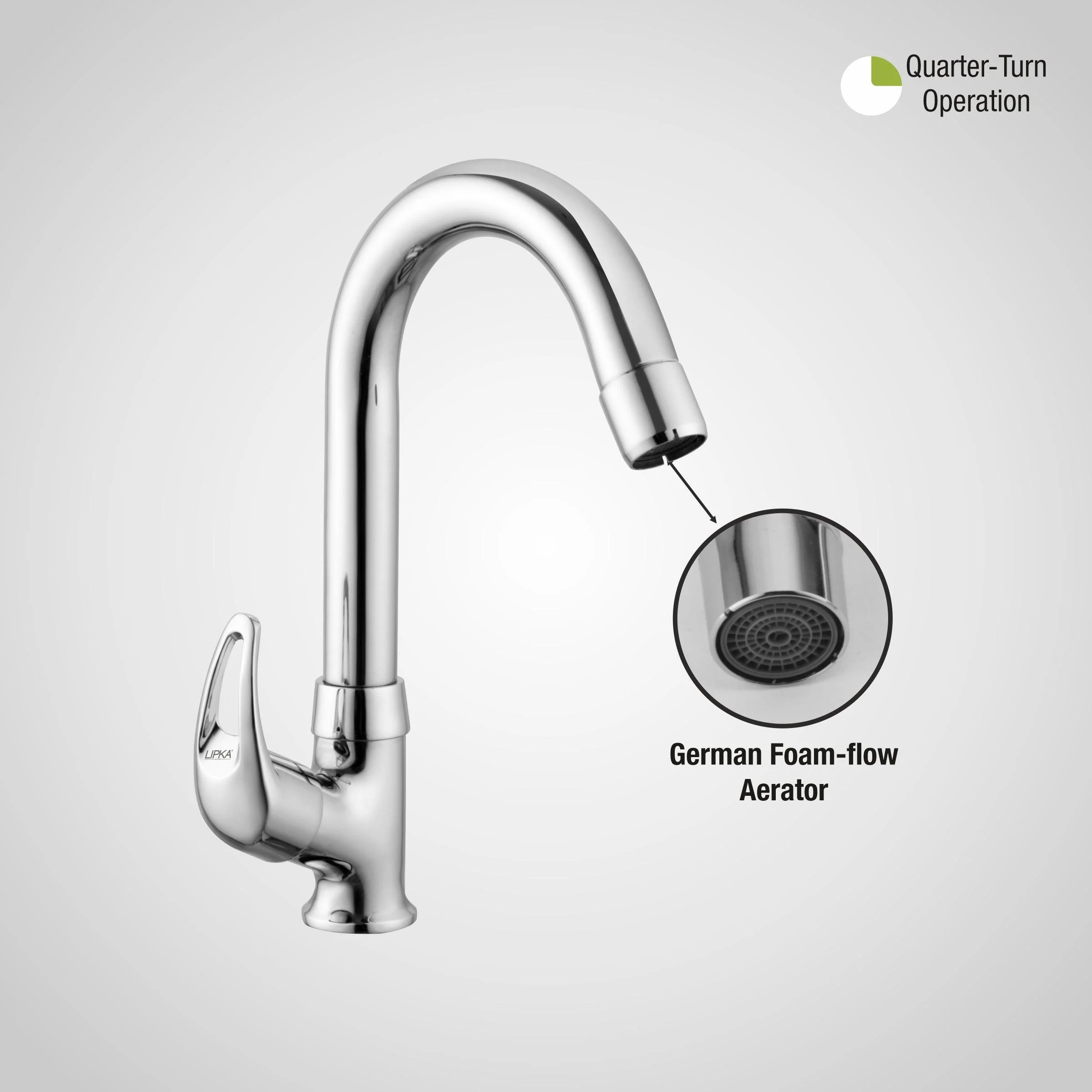 Pixel Swan Neck Brass Faucet with Round Swivel Spout (12 Inches) - LIPKA - Image 5