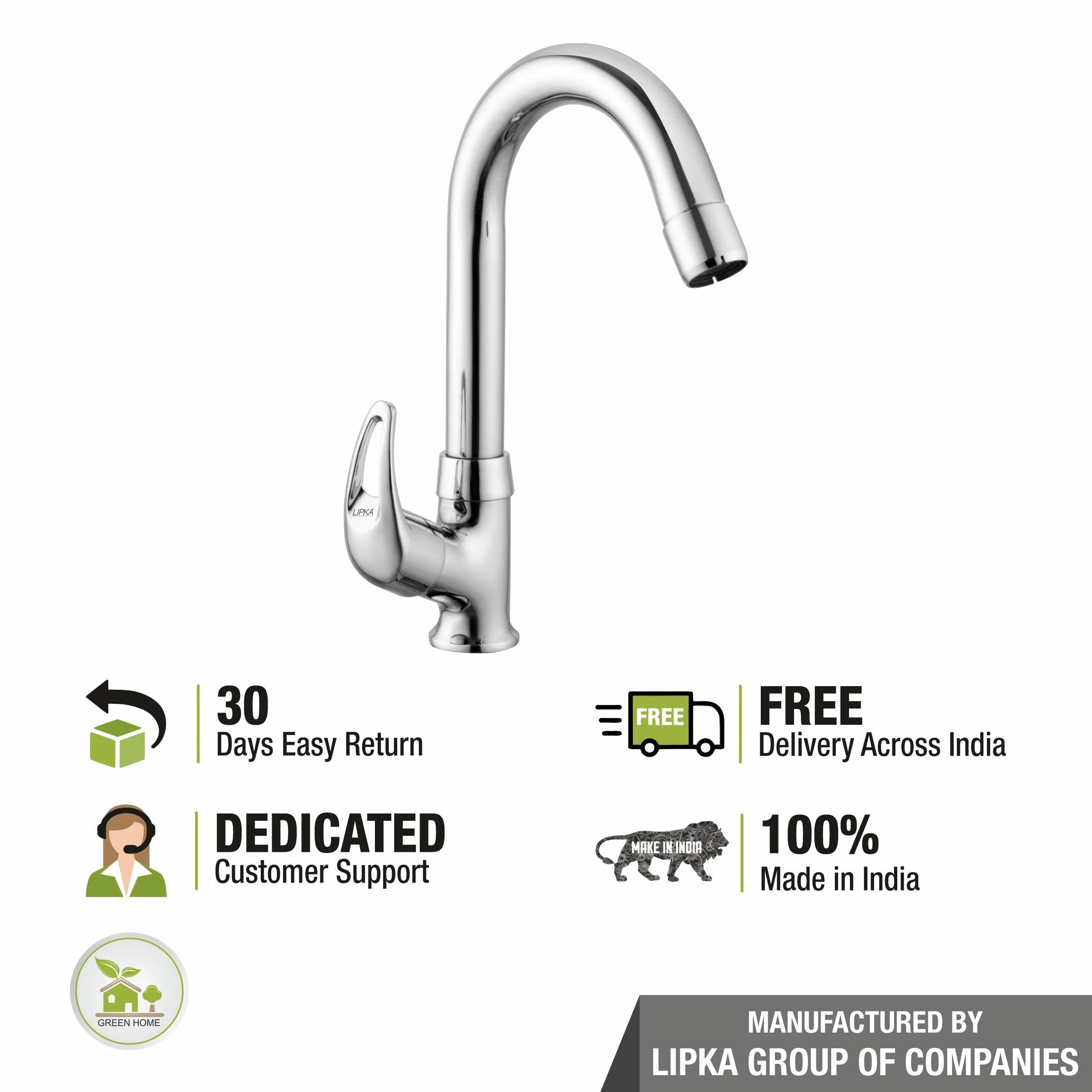 Pixel Swan Neck Brass Faucet with Round Swivel Spout (12 Inches) - LIPKA - Image 6