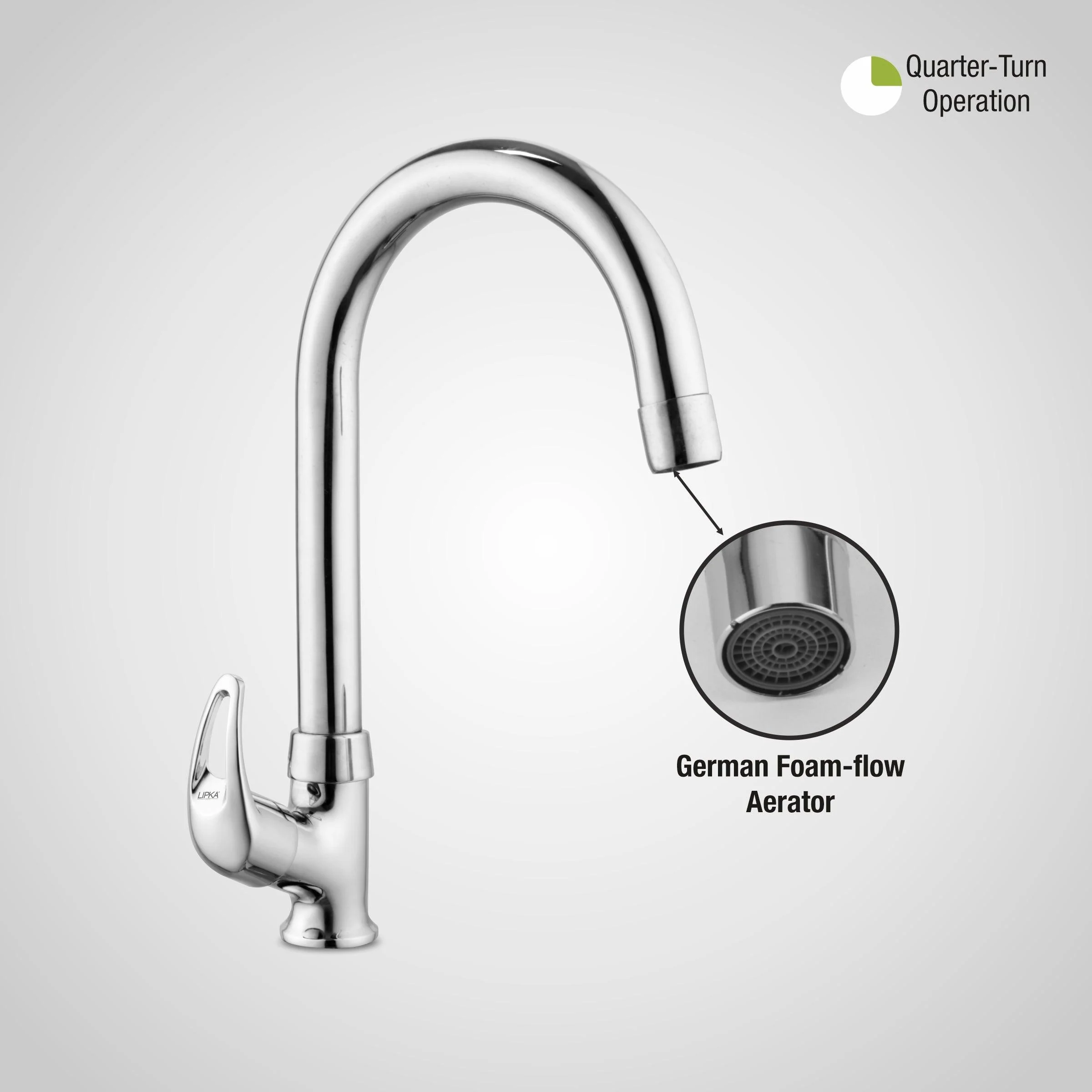 Pixel Swan Neck Brass Faucet with Round Swivel Spout (15 Inches) - LIPKA - Image 5