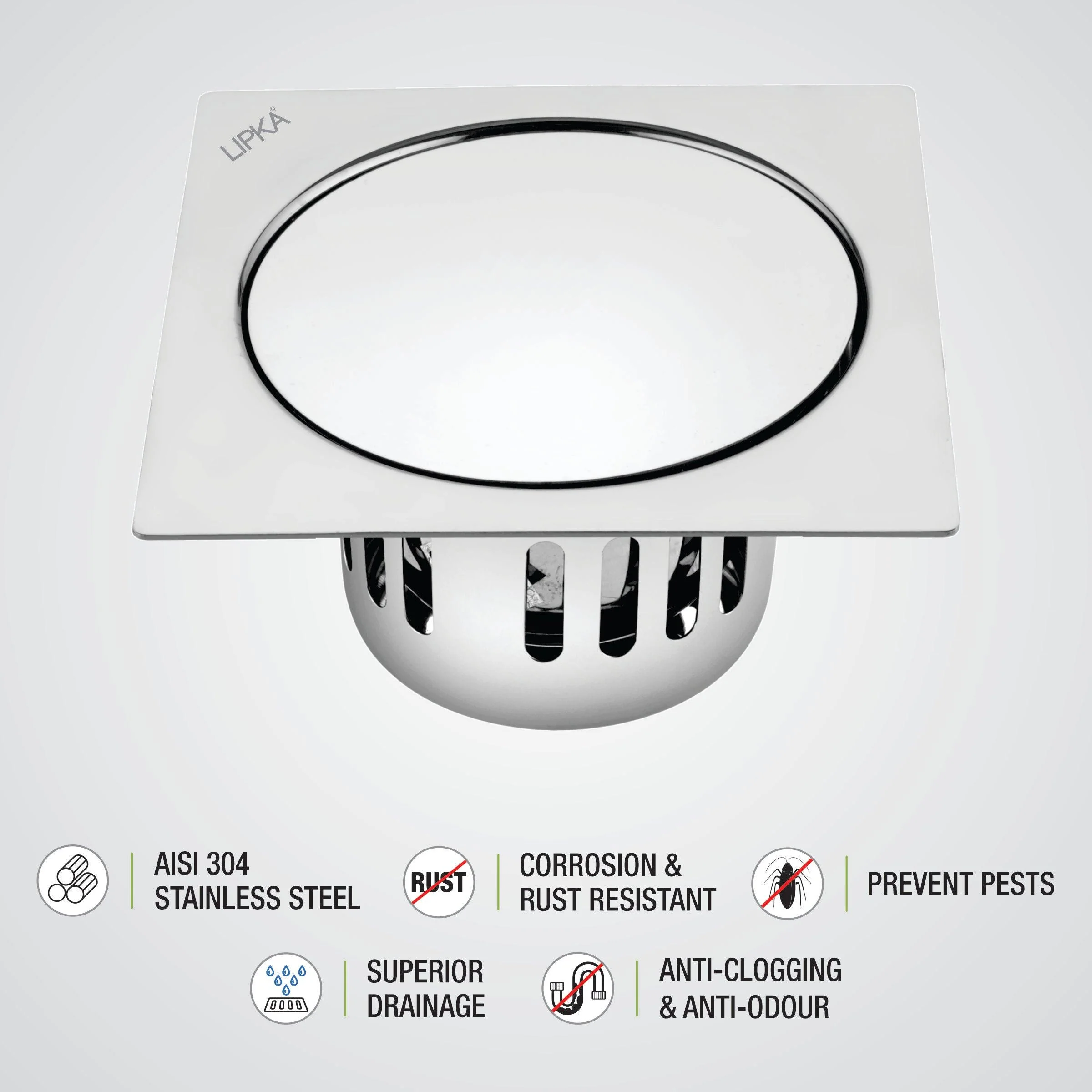 Pop-up Square Floor Drain (6 x 6 Inches) with Cockroach Trap - LIPKA - Image 3