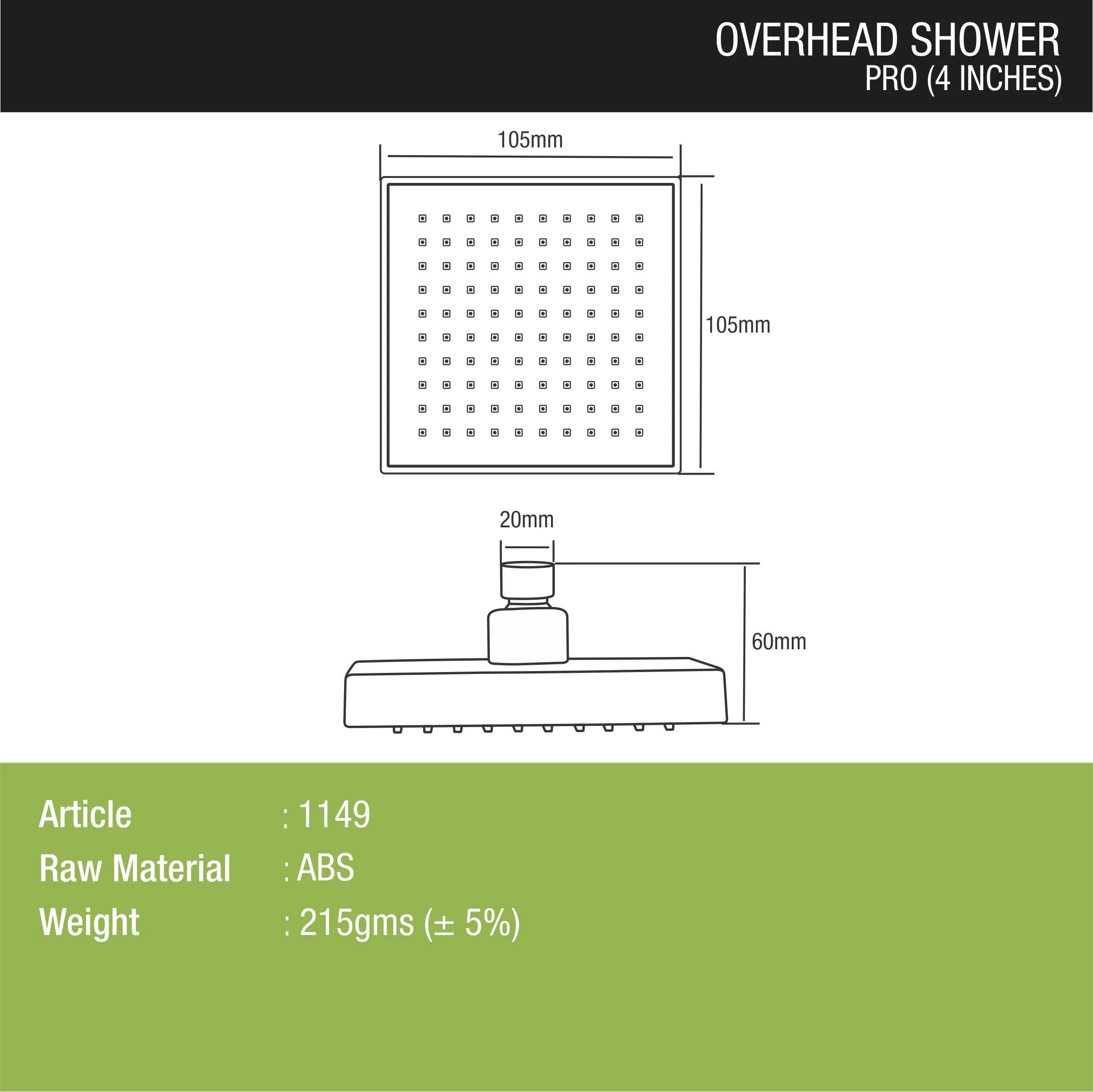 Pro Overhead Shower (4 x 4 Inches) - LIPKA - Image 3