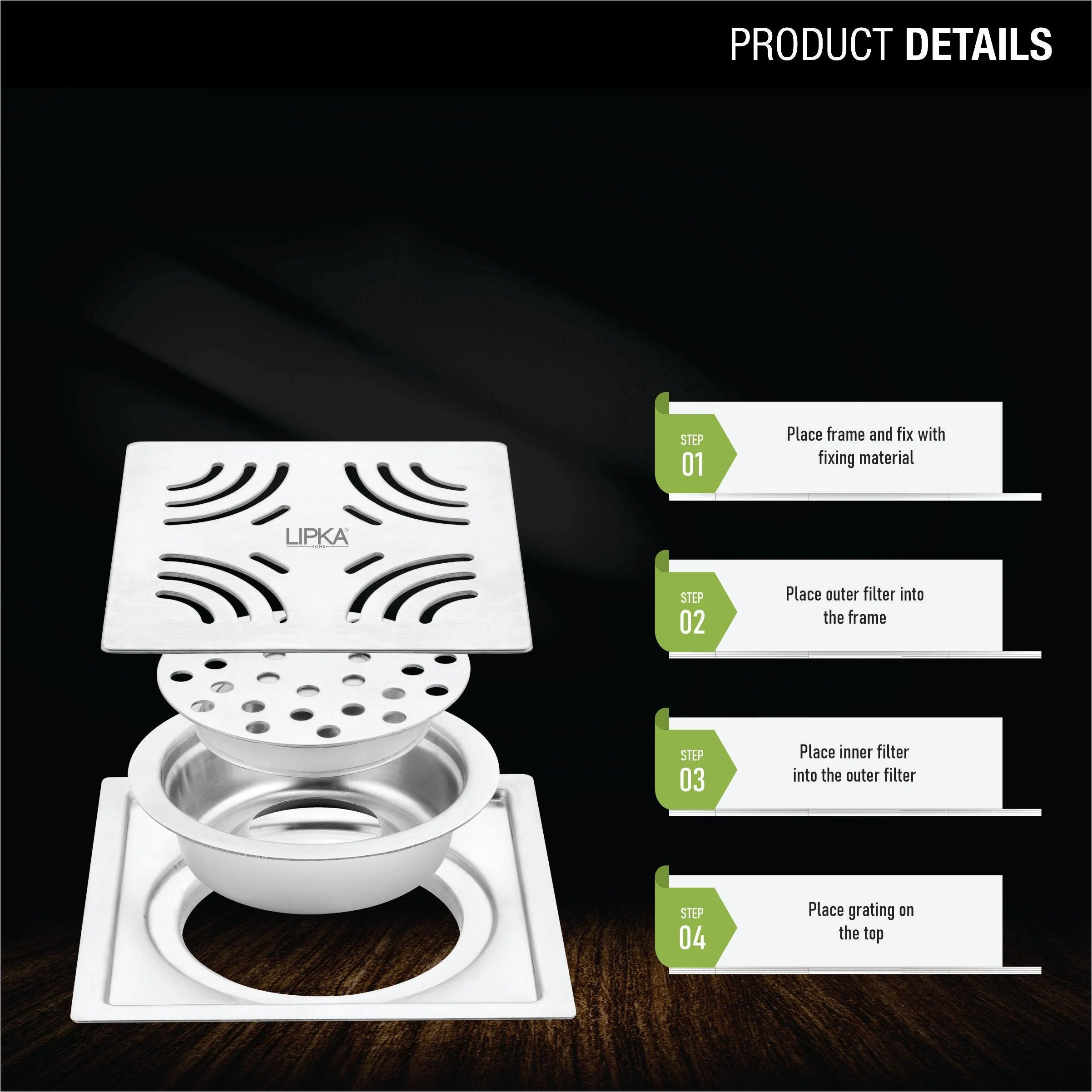 Purple Exclusive Square Flat Cut Floor Drain (5 x 5 Inches) with Cockroach Trap - LIPKA - Image 4