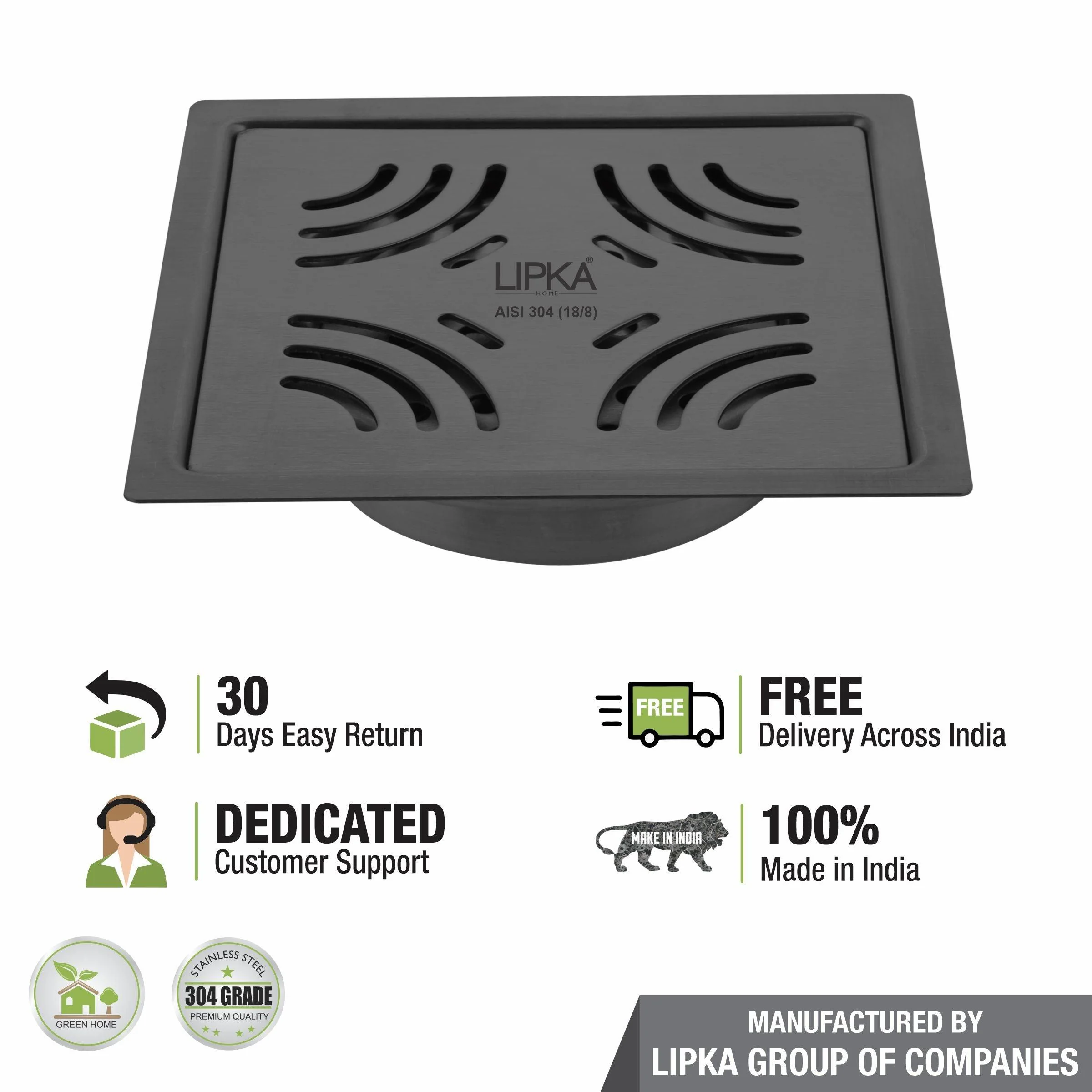 Purple Exclusive Square Flat Cut Floor Drain in Black PVD Coating (6 x 6 Inches) with Cockroach Trap - LIPKA - Image 4