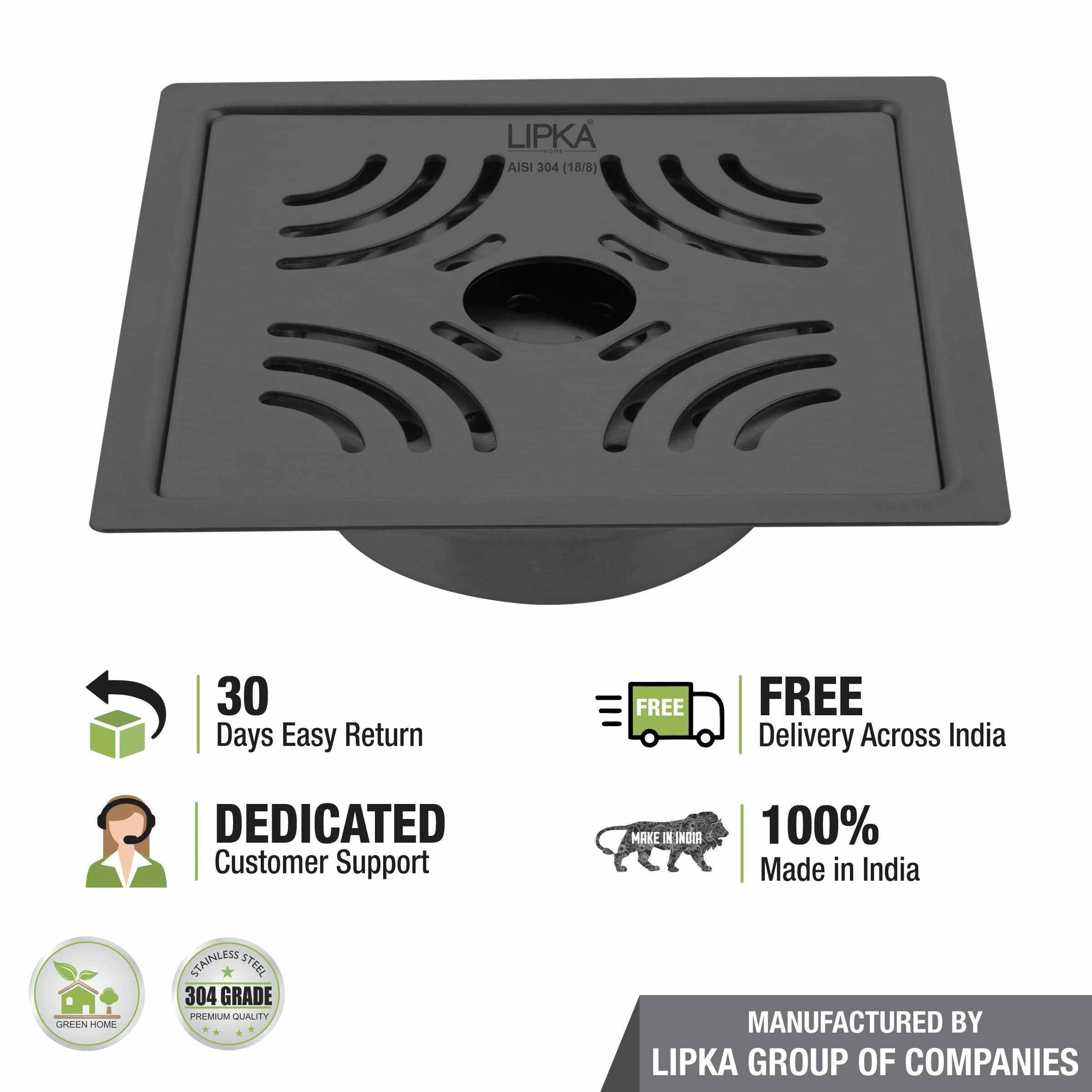 Purple Exclusive Square Flat Cut Floor Drain in Black PVD Coating (6 x 6 Inches) with Hole & Cockroach Trap - LIPKA - Image 5