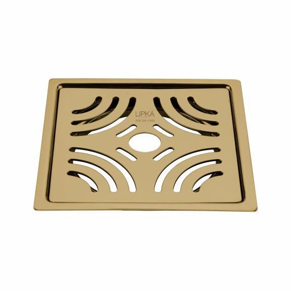 Purple Exclusive Square Flat Cut Floor Drain in Yellow Gold PVD Coating (6 x 6 Inches) with Hole - LIPKA