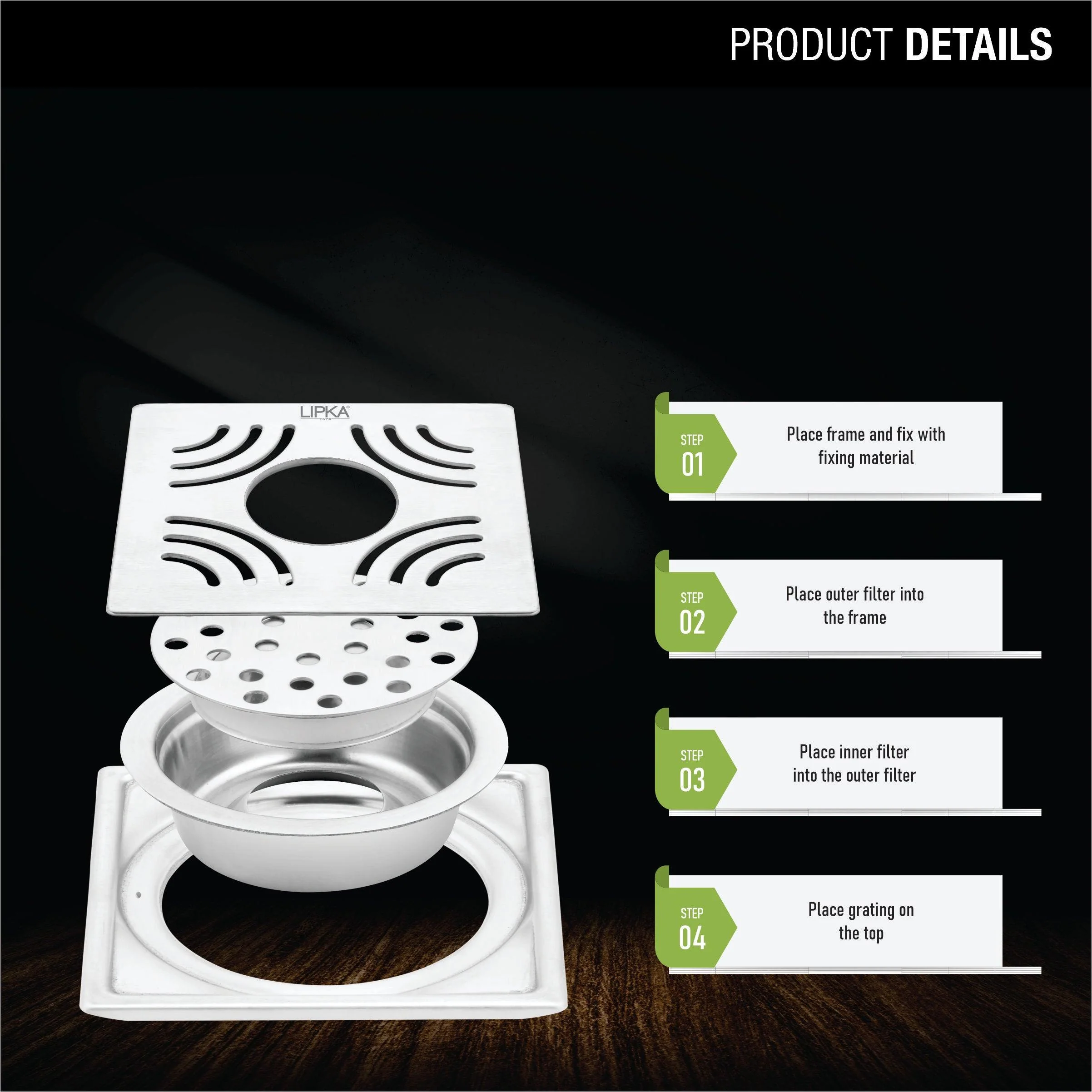Purple Exclusive Square Floor Drain (6 x 6 Inches) with Hole & Cockroach Trap - LIPKA - Image 3