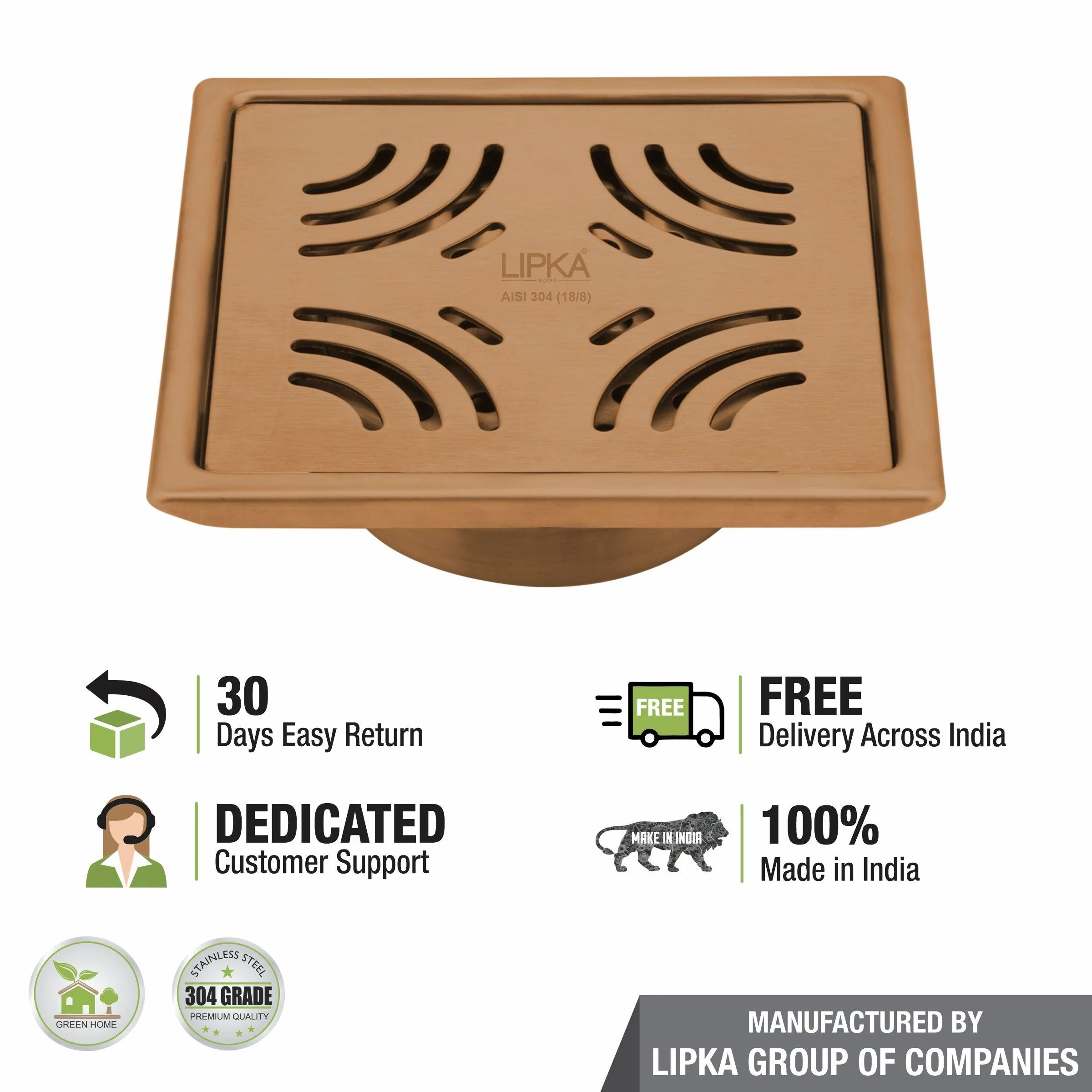 Purple Exclusive Square Floor Drain in Antique Copper PVD Coating (6 x 6 Inches) with Cockroach Trap - LIPKA - Image 5