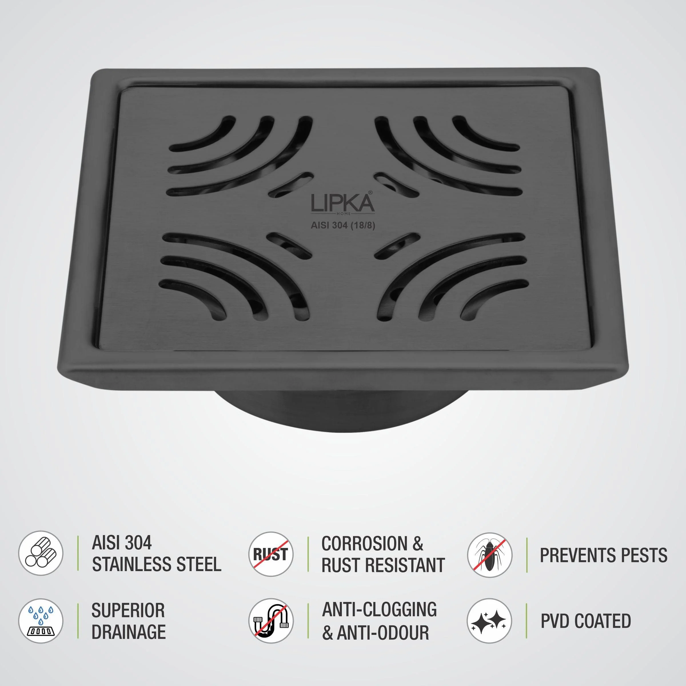 Purple Exclusive Square Floor Drain in Black PVD Coating (6 x 6 Inches) with Cockroach Trap - LIPKA - Image 4