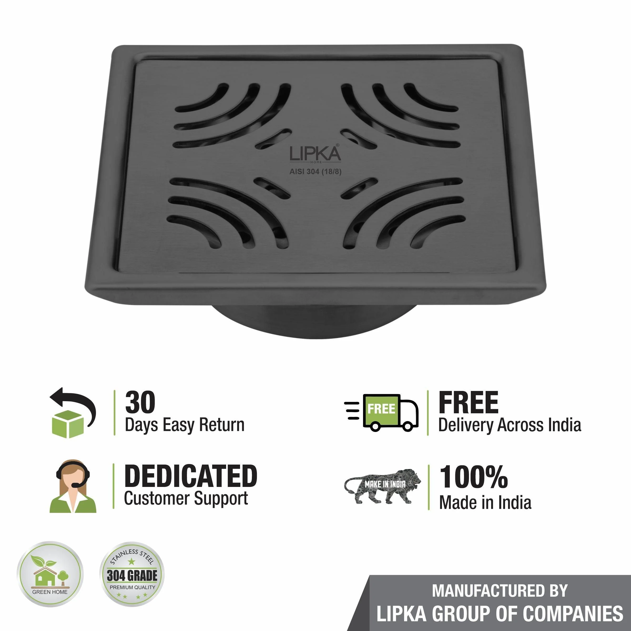 Purple Exclusive Square Floor Drain in Black PVD Coating (6 x 6 Inches) with Cockroach Trap - LIPKA - Image 5