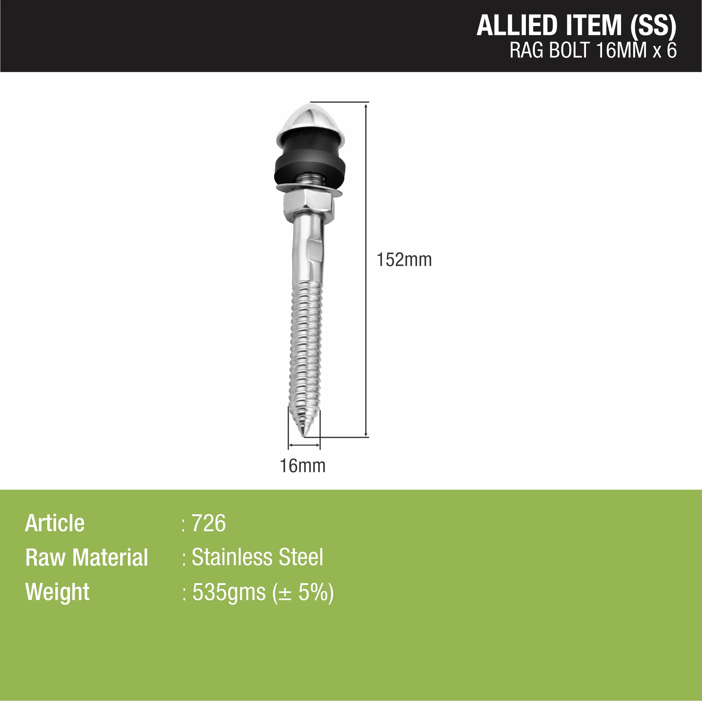 Rag Bolt (16mm x 6 inches) - LIPKA - Image 2