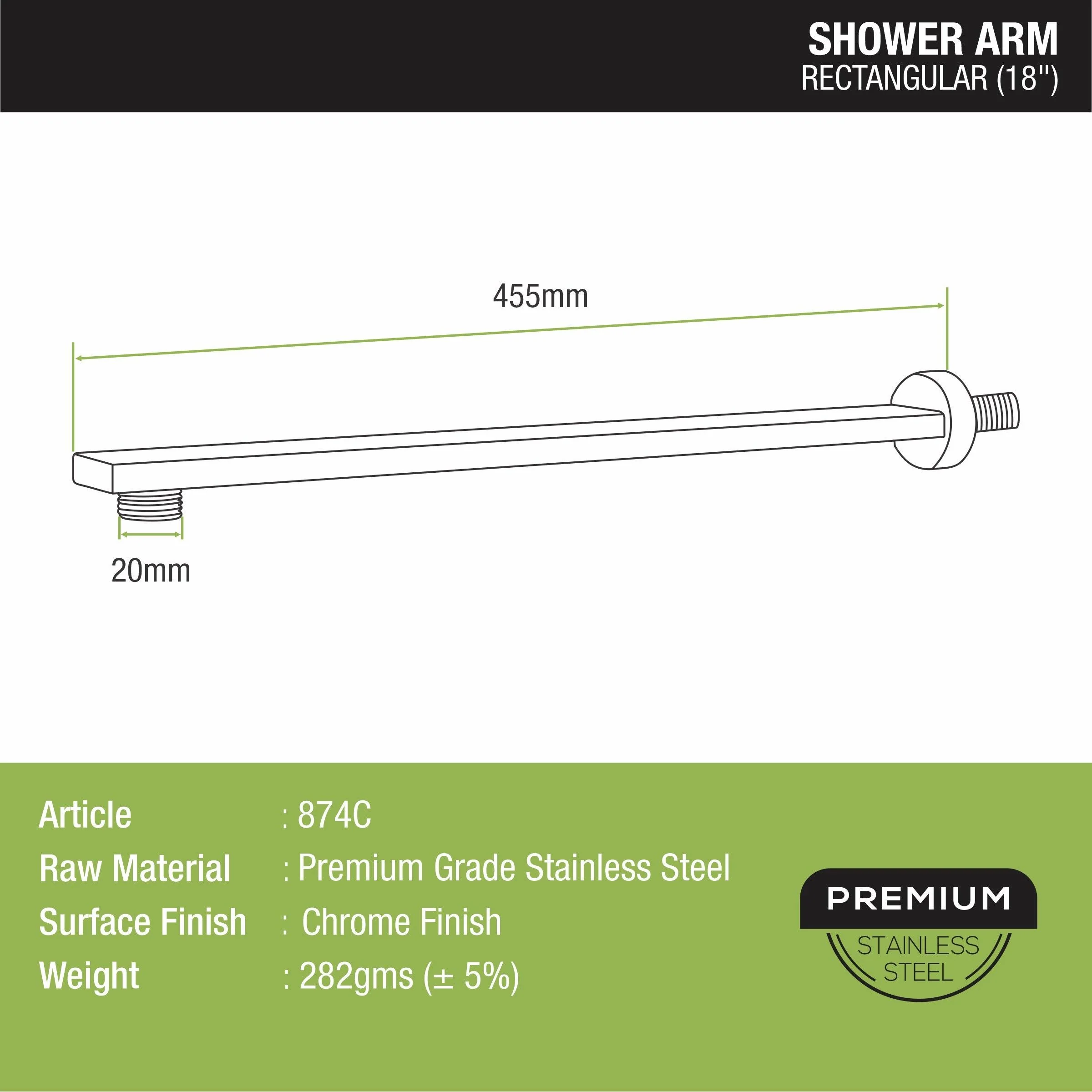 Rectangular Shower Arm (18 Inches) - LIPKA - Image 2