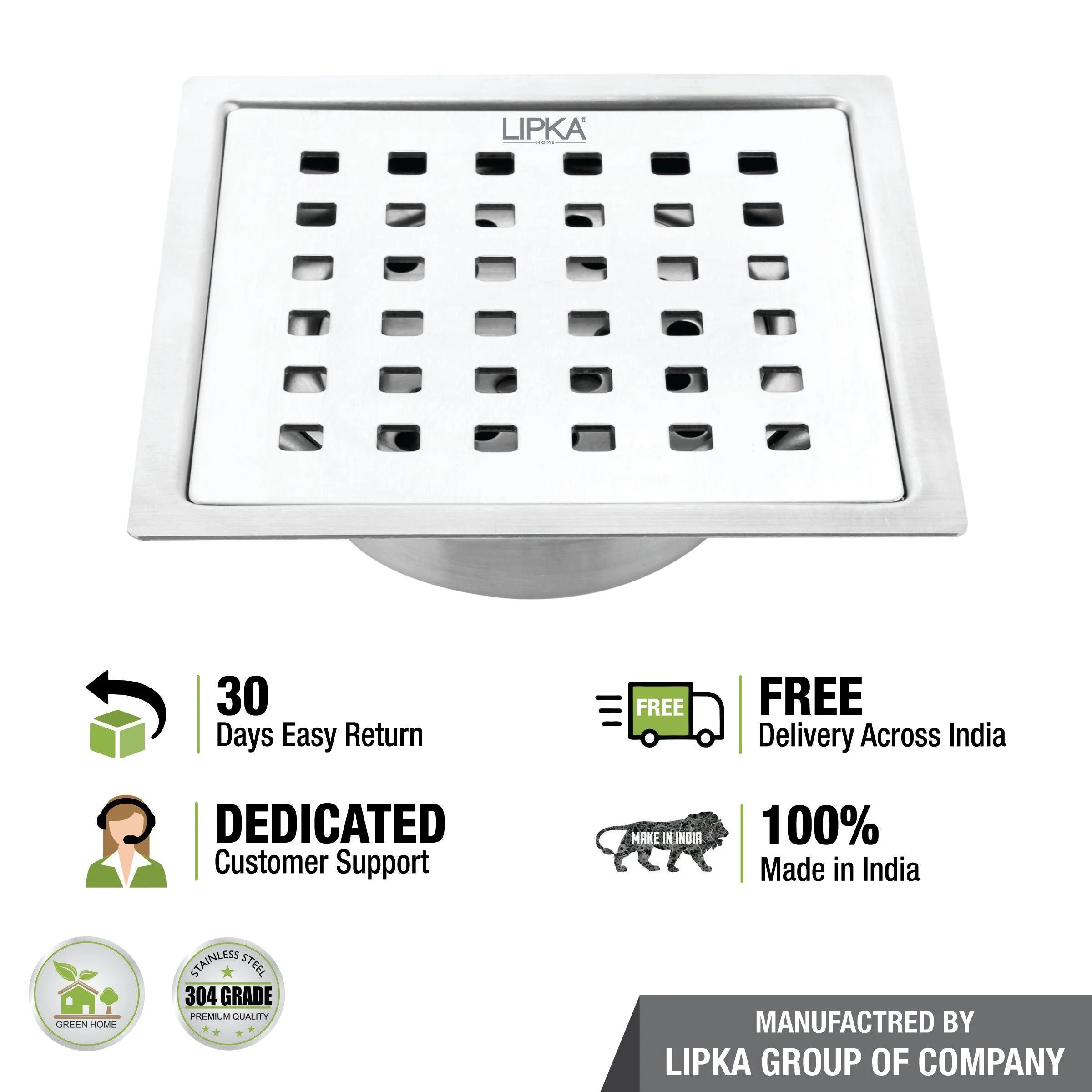 Red Exclusive Square Flat Cut Floor Drain (5 x 5 Inches) with Cockroach Trap - LIPKA - Image 5