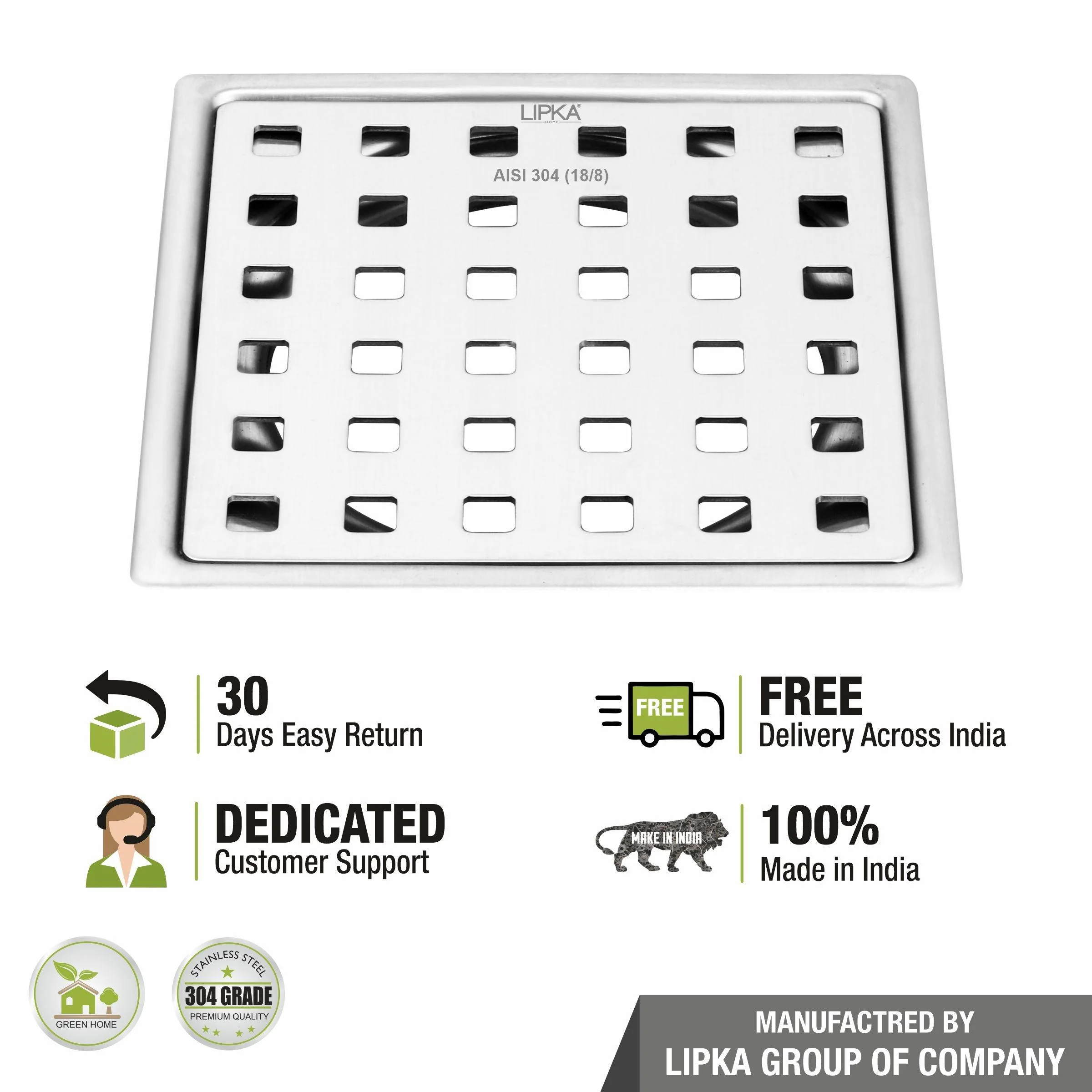 Red Exclusive Square Flat Cut Floor Drain (6 x 6 Inches) - LIPKA - Image 4