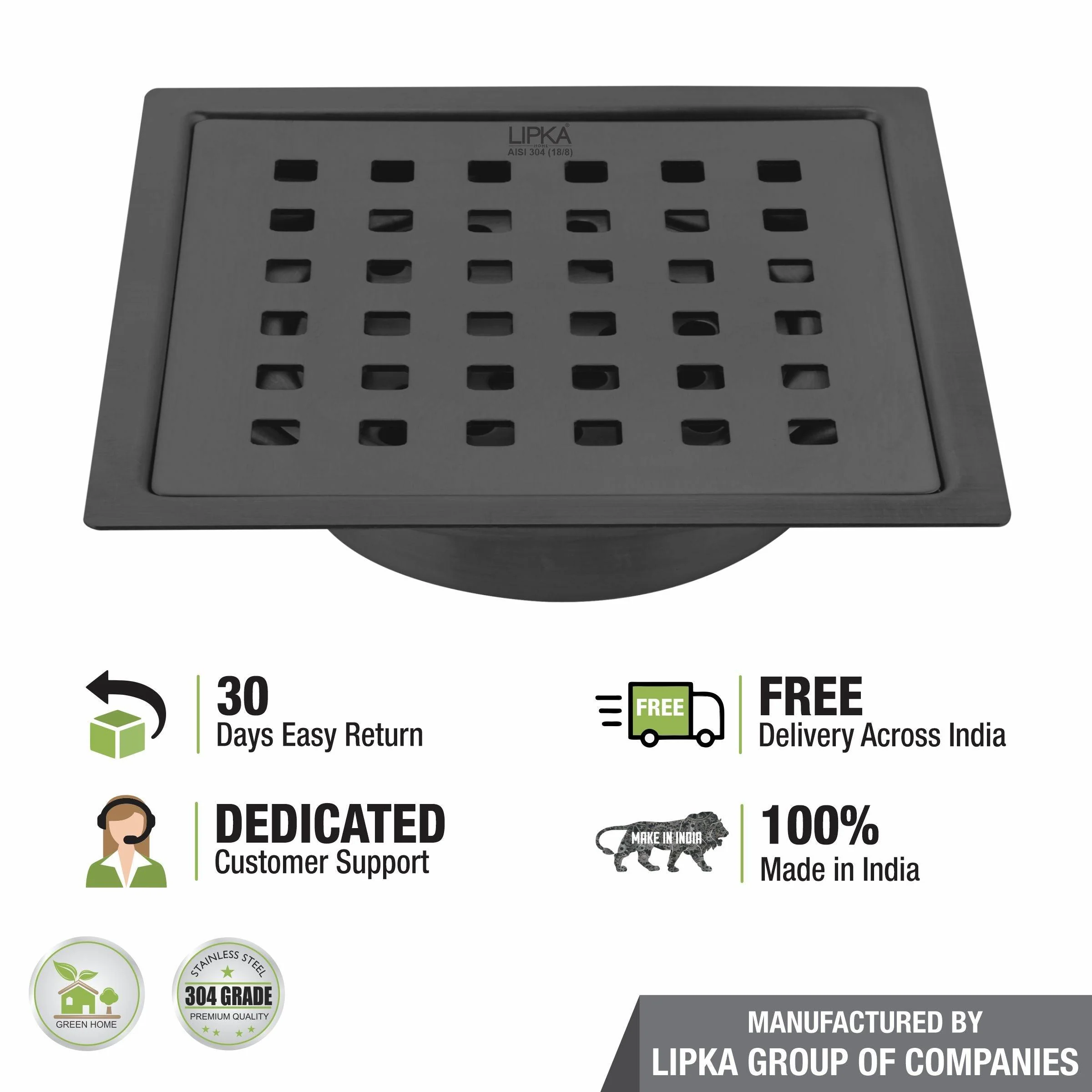 Red Exclusive Square Flat Cut Floor Drain in Black PVD Coating (6 x 6 Inches) with Cockroach Trap - LIPKA - Image 5
