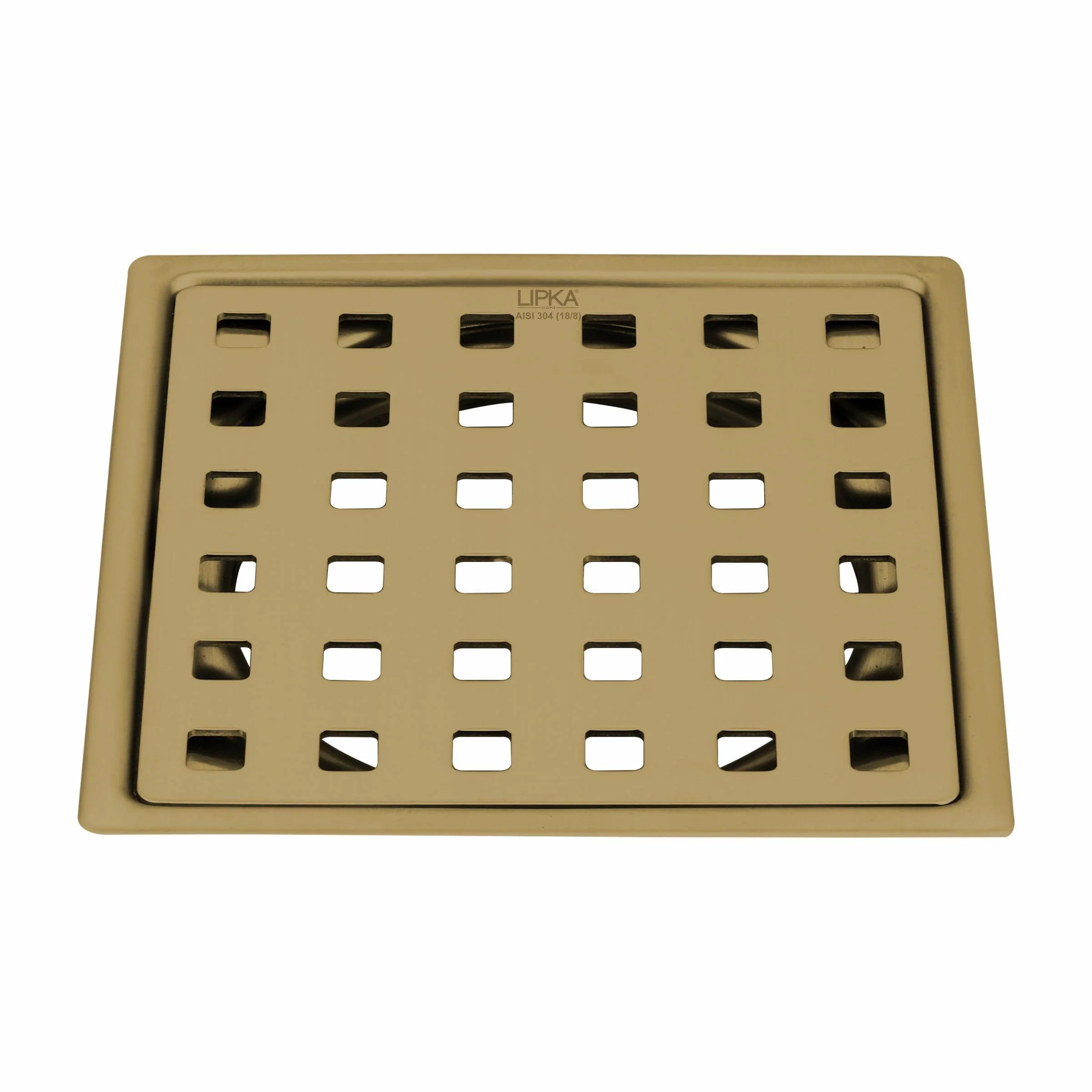 Red Exclusive Square Flat Cut Floor Drain in Yellow Gold PVD Coating (5 x 5 Inches) - LIPKA