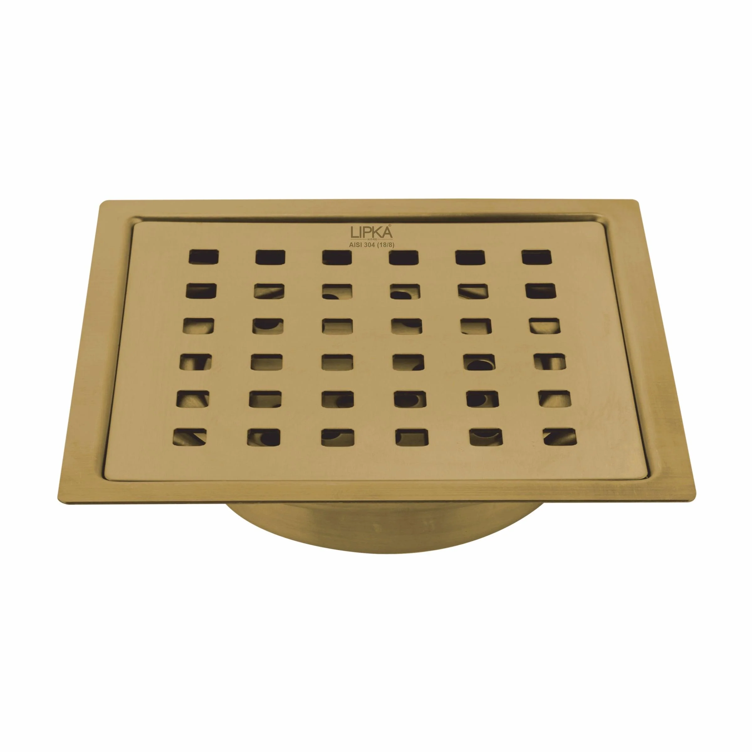 Red Exclusive Square Flat Cut Floor Drain in Yellow Gold PVD Coating (5 x 5 Inches) with Cockroach Trap - LIPKA