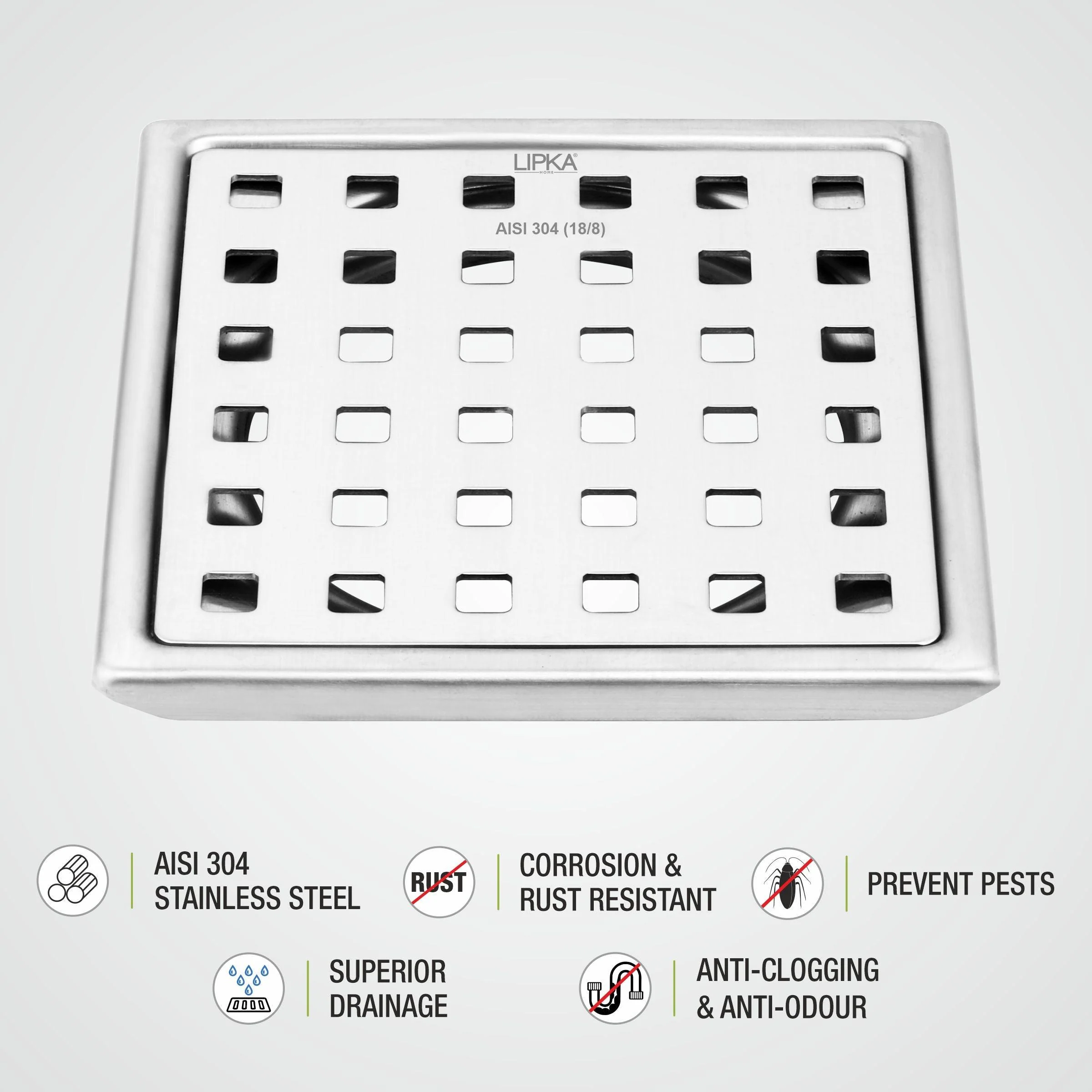 Red Exclusive Square Floor Drain (5 x 5 Inches) - LIPKA - Image 4