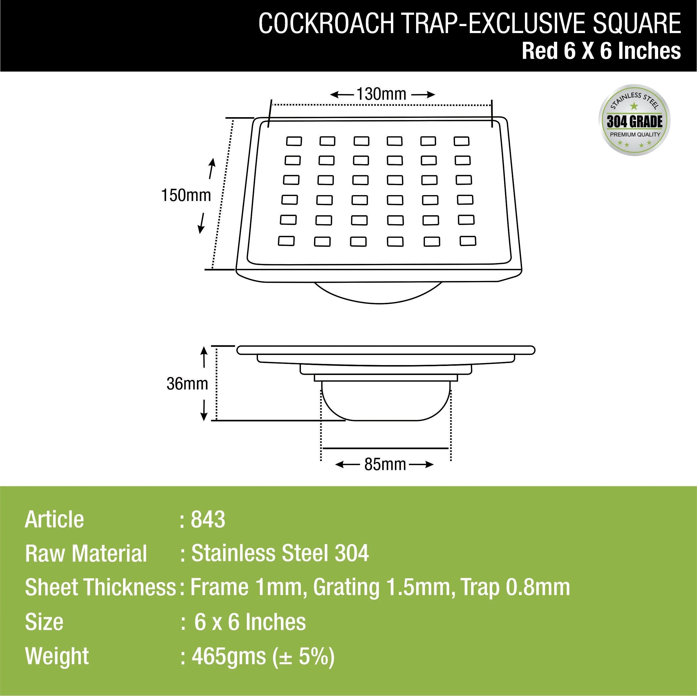 Red Exclusive Square Floor Drain (6 x 6 Inches) with Cockroach Trap - LIPKA - Image 3