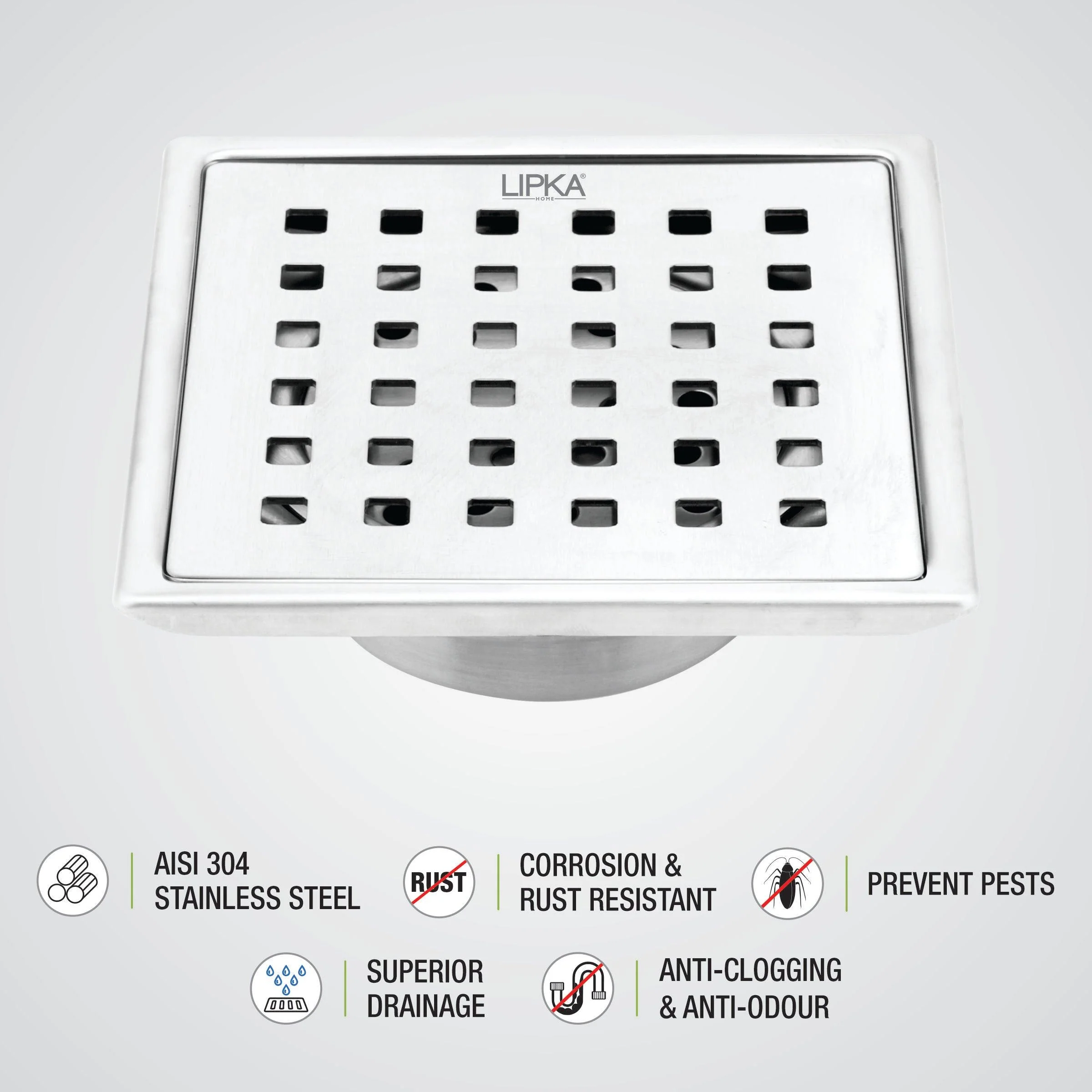 Red Exclusive Square Floor Drain (6 x 6 Inches) with Cockroach Trap - LIPKA - Image 5