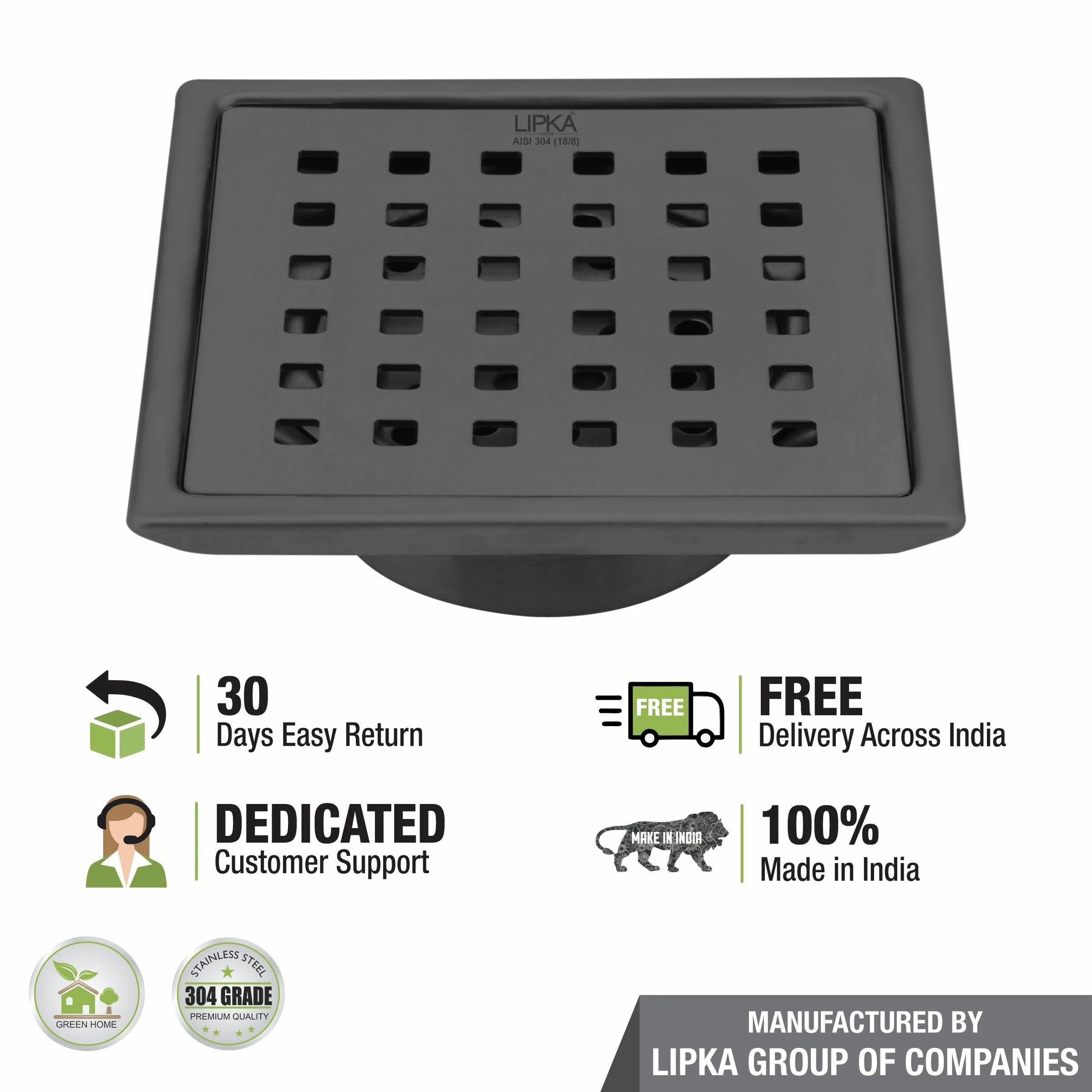 Red Exclusive Square Floor Drain in Black PVD Coating (5 x 5 Inches) with Cockroach Trap - LIPKA - Image 5