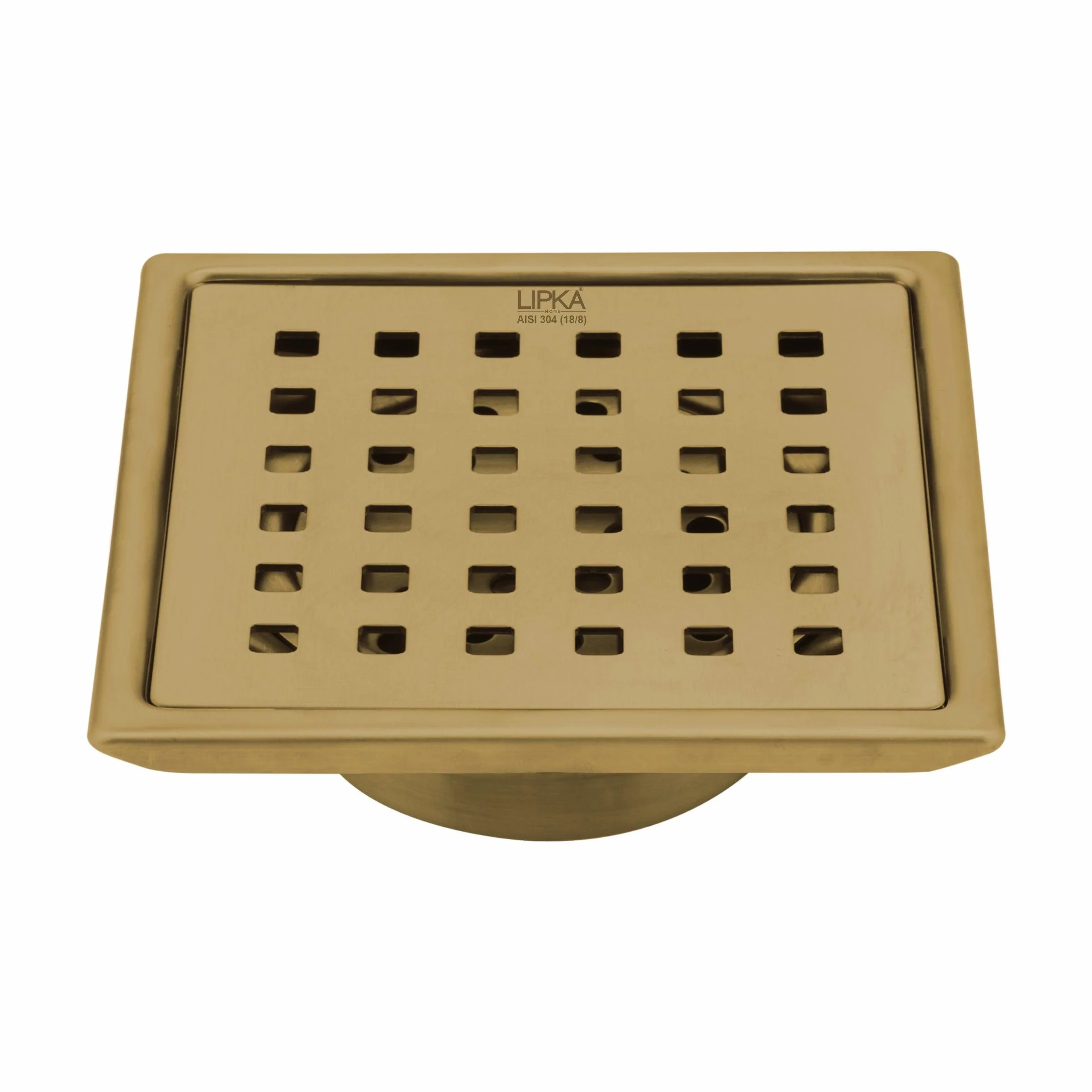 Red Exclusive Square Floor Drain in Yellow Gold PVD Coating (6 x 6 Inches) with Cockroach Trap - LIPKA