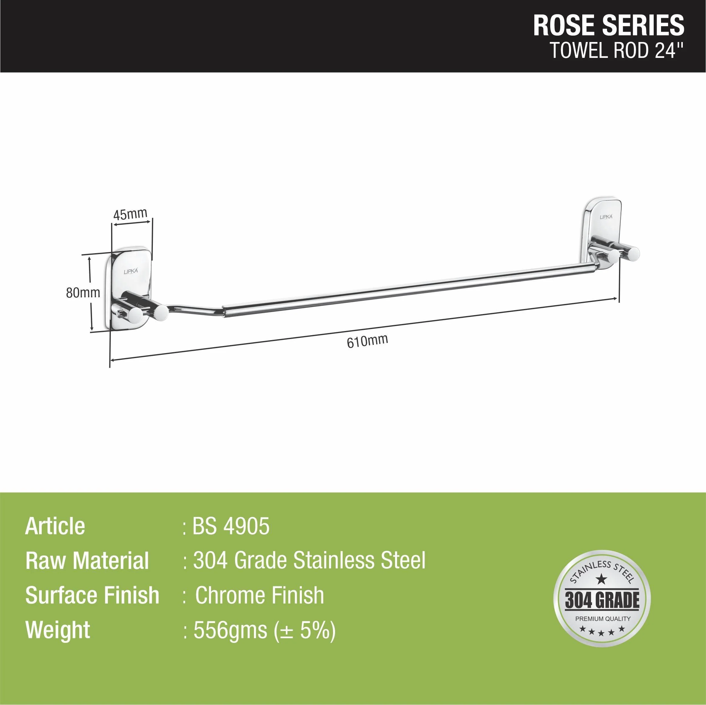 Rose Towel Rod 304-SS (24 Inches) - LIPKA - Image 3