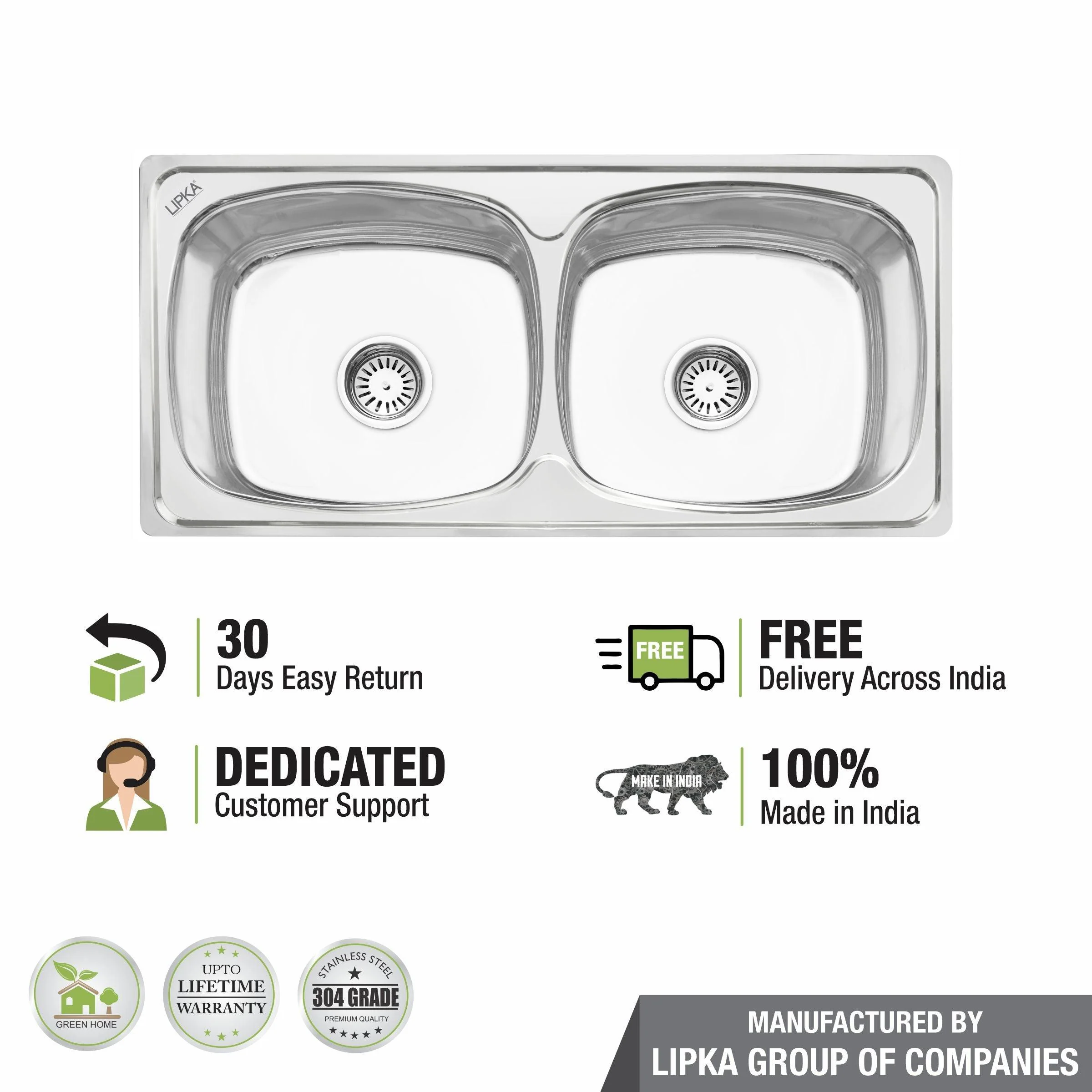 Round Double Bowl 304-Grade Kitchen Sink (37 x 18 x 8 Inches) - LIPKA - Image 6
