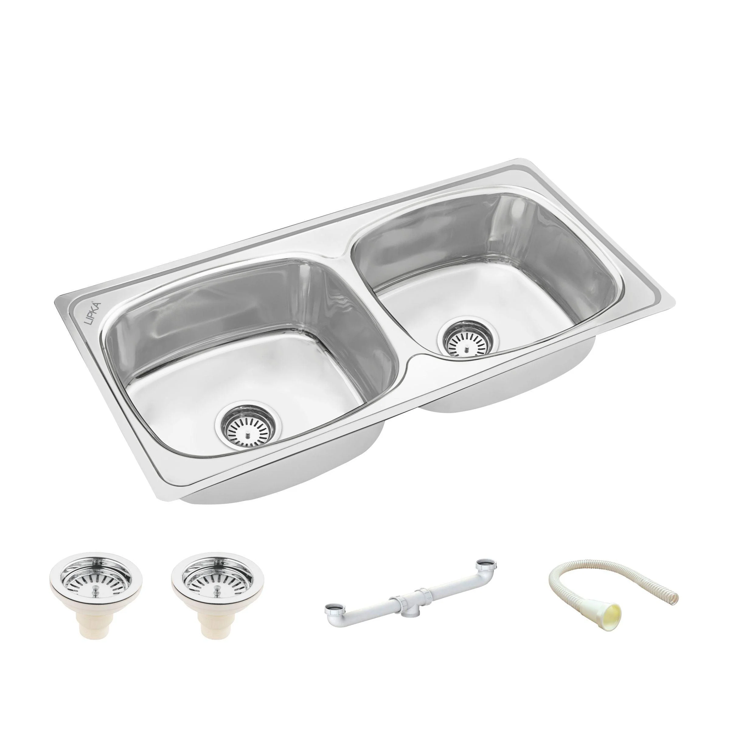 Round Double Bowl Kitchen Sink (37 x 18 x 8 Inches) - LIPKA - Image 2