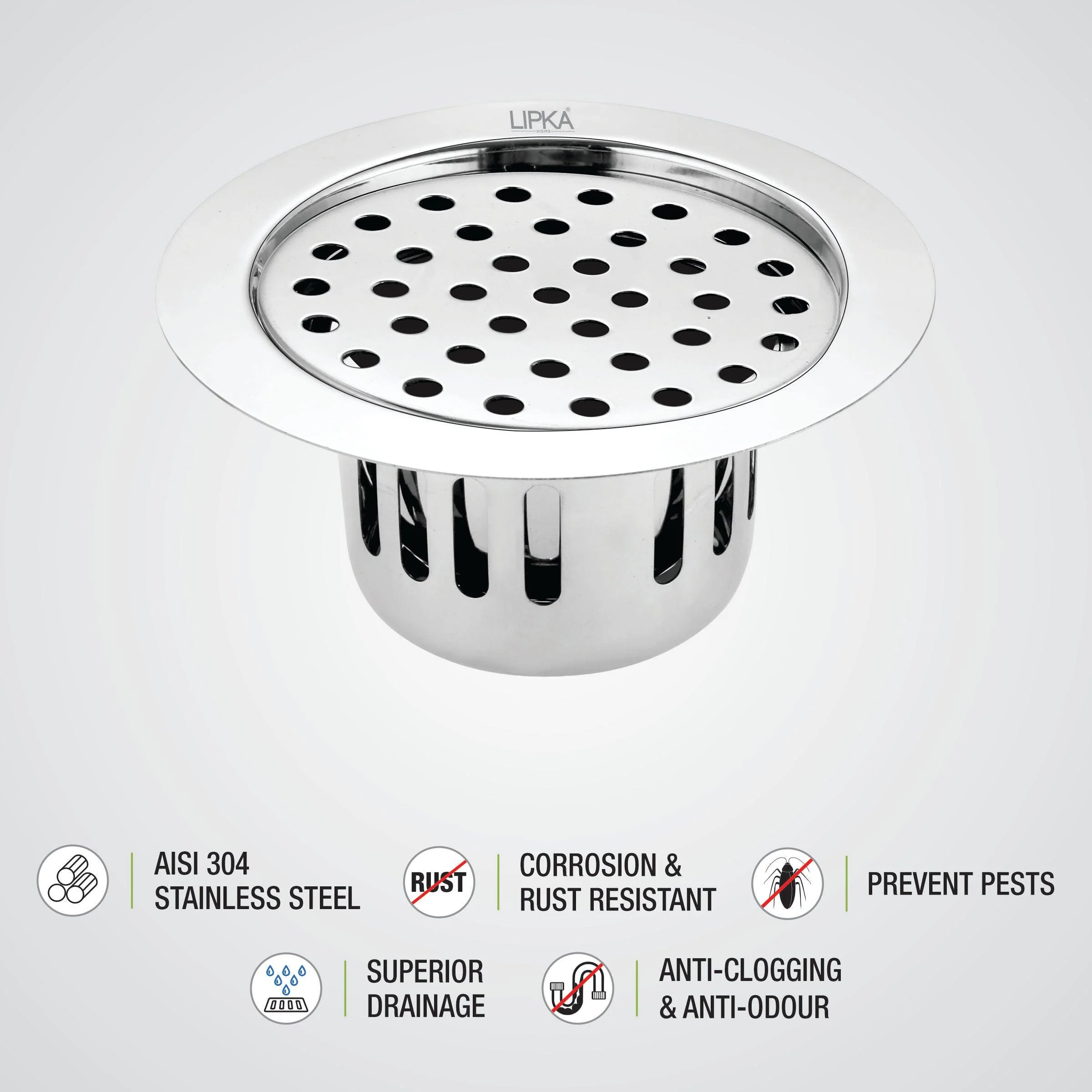 Round Flat Cut Floor Drain (5.5 inches) with Cockroach Trap - LIPKA - Image 3