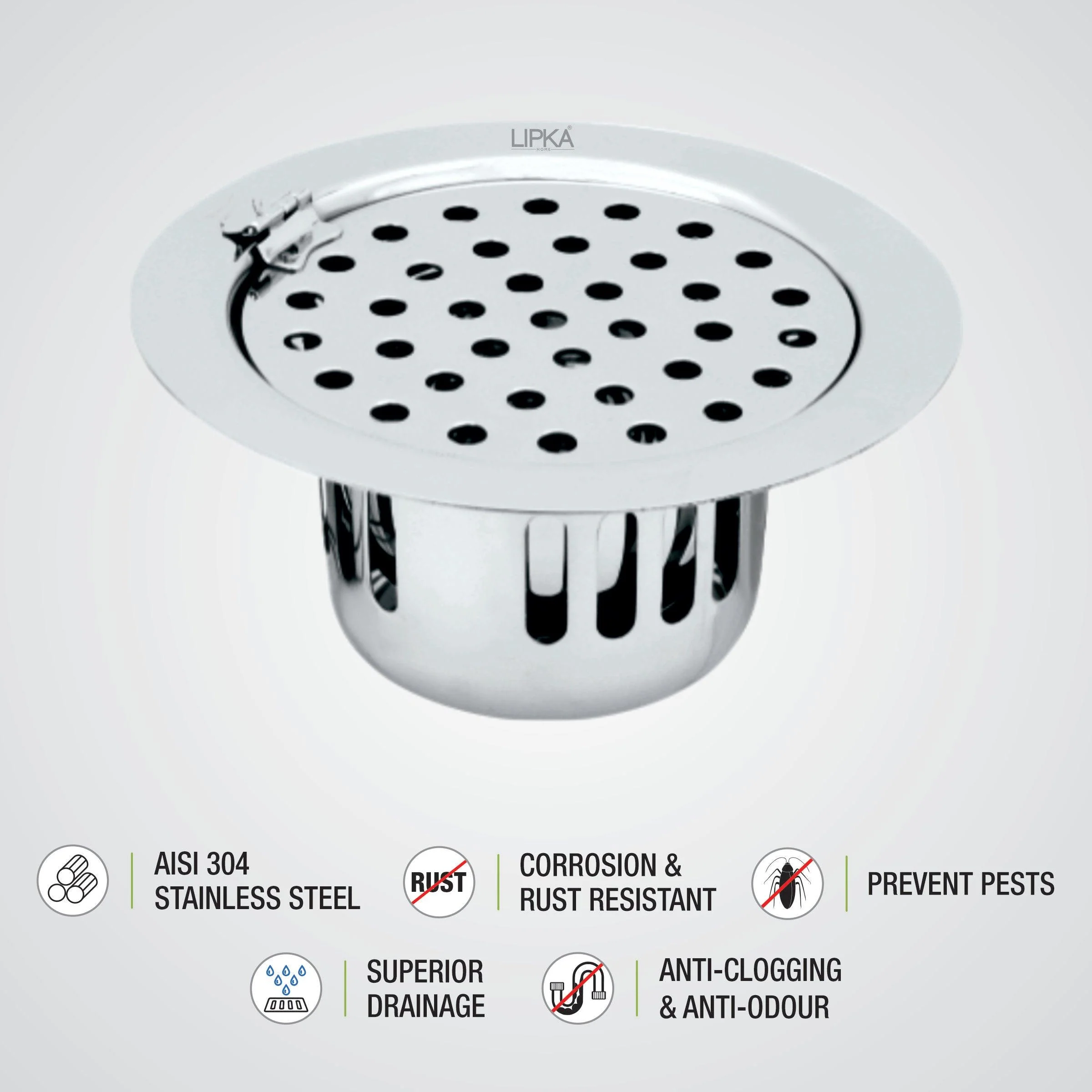 Round Flat Cut Floor Drain (5.5 inches) with Hinge & Cockroach Trap - LIPKA - Image 3