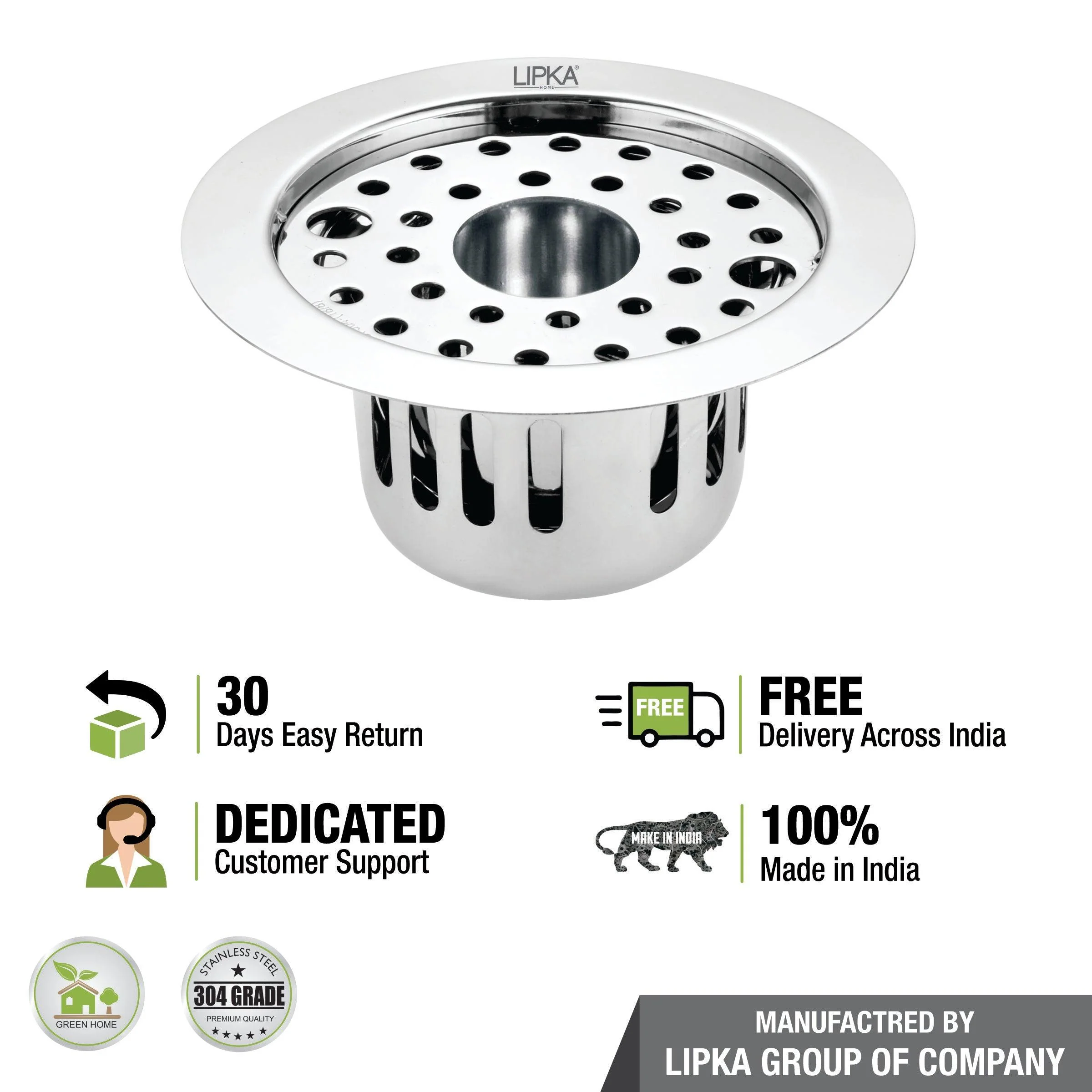 Round Flat Cut Floor Drain (5.5 inches) with Lock, Hole and Cockroach Trap - LIPKA - Image 4