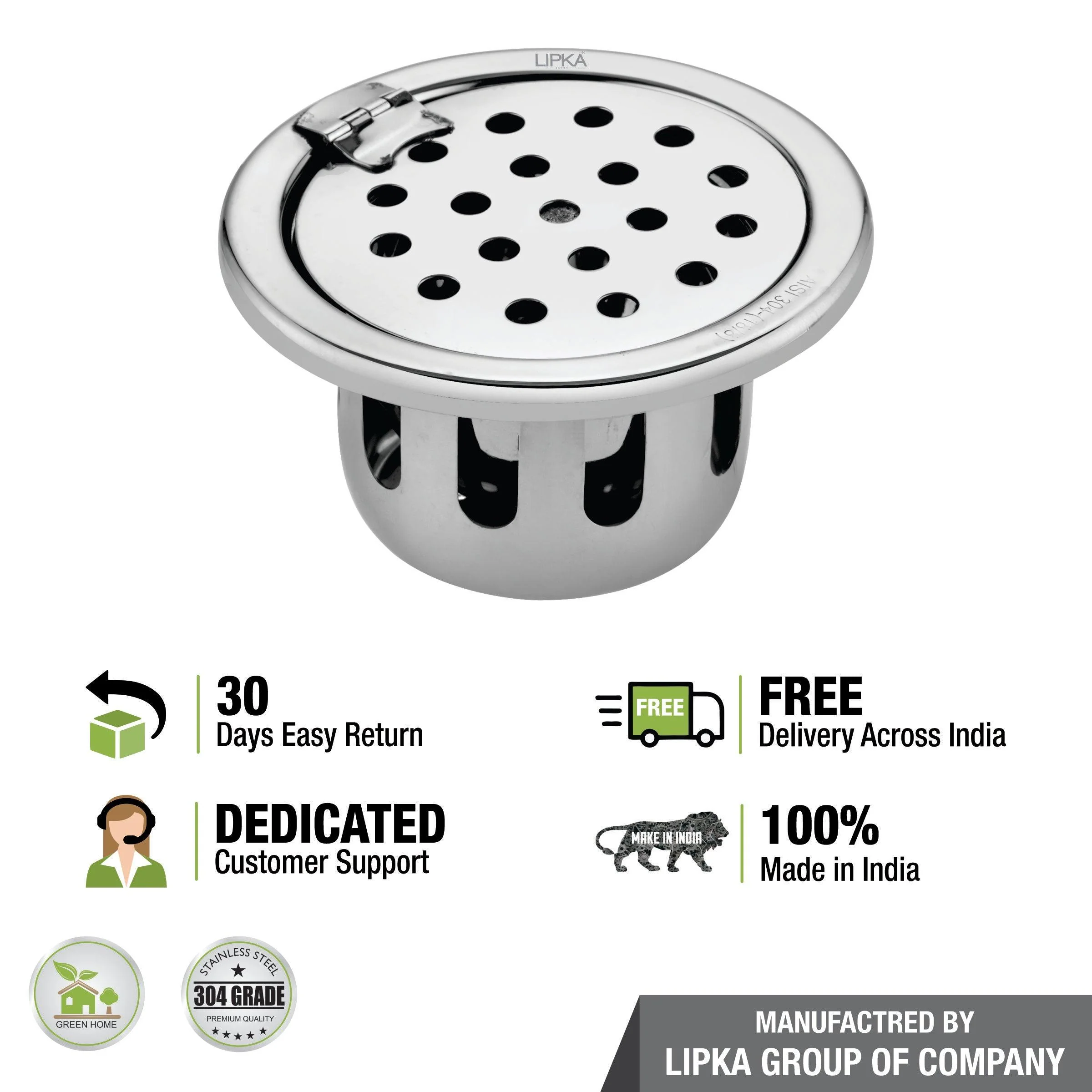 Round Floor Drain (4 inches) with Hinge & Cockroach Trap - LIPKA - Image 4