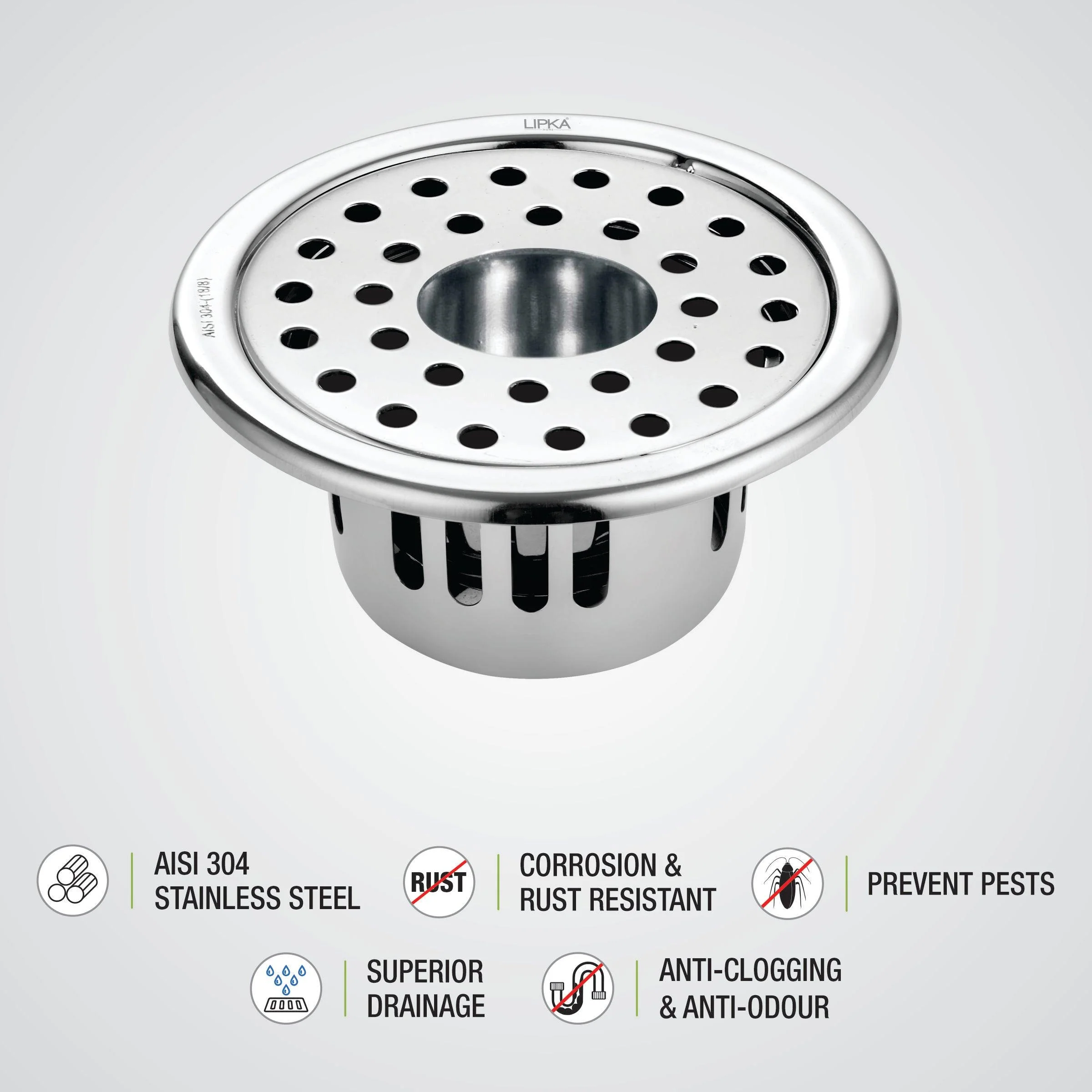 Round Floor Drain (5 inches) with Cockroach Trap & Hole - LIPKA - Image 3
