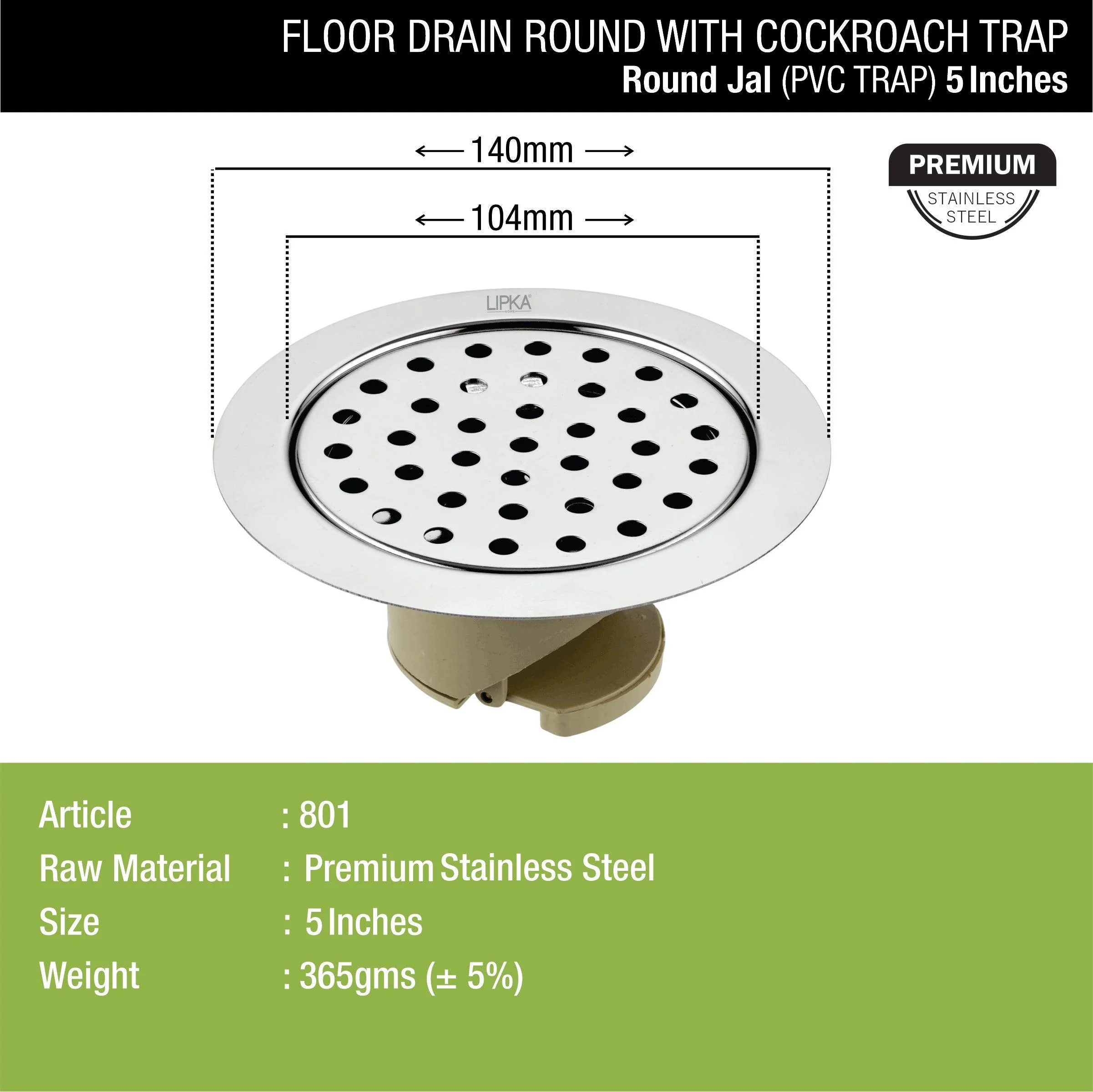 Round Jal Floor Drain (5 x 5 Inches) with Wide PVC Cockroach Trap - LIPKA - Image 2