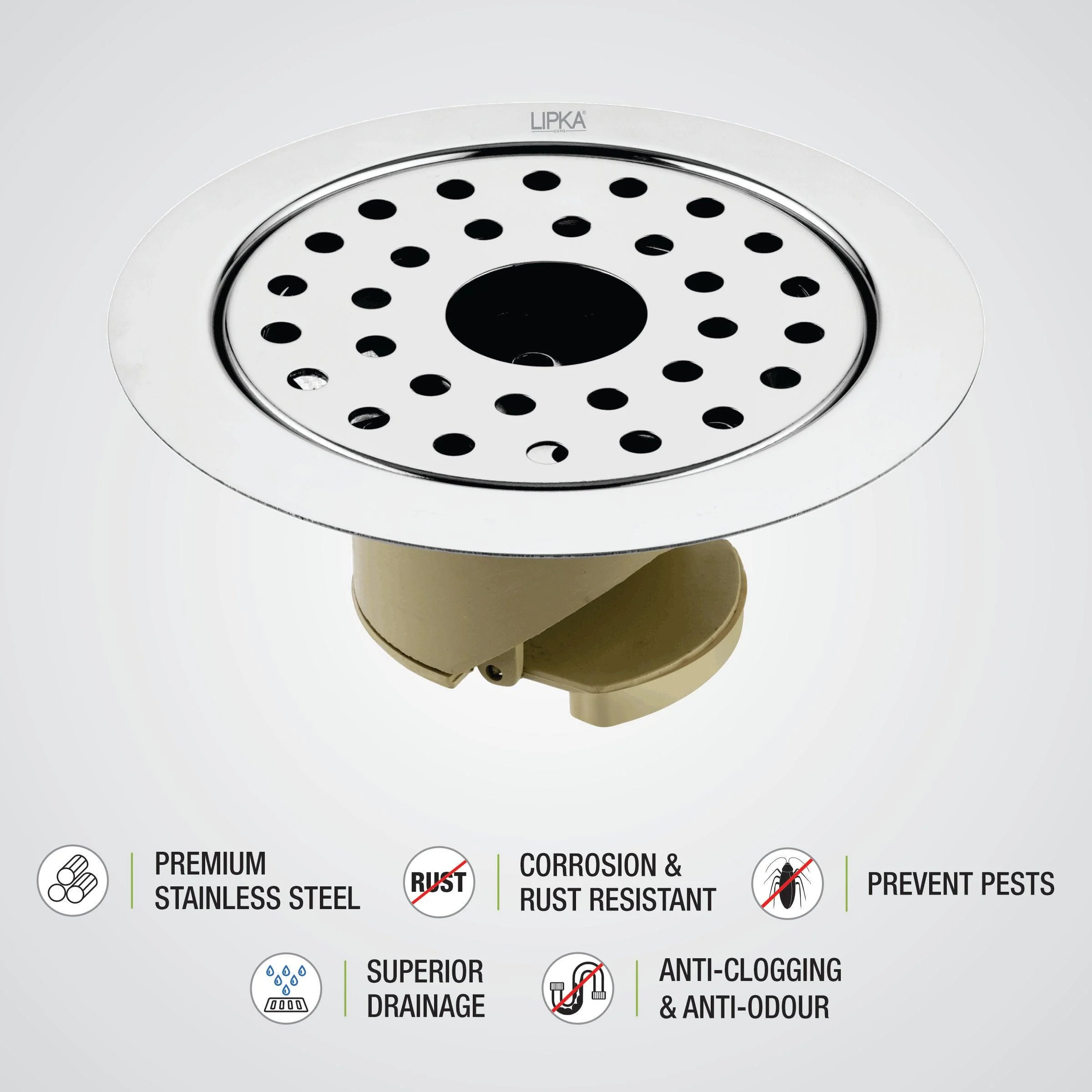 Round Jal Floor Drain (5 x 5 Inches) with Hole and Wide PVC Cockroach Trap - LIPKA - Image 3