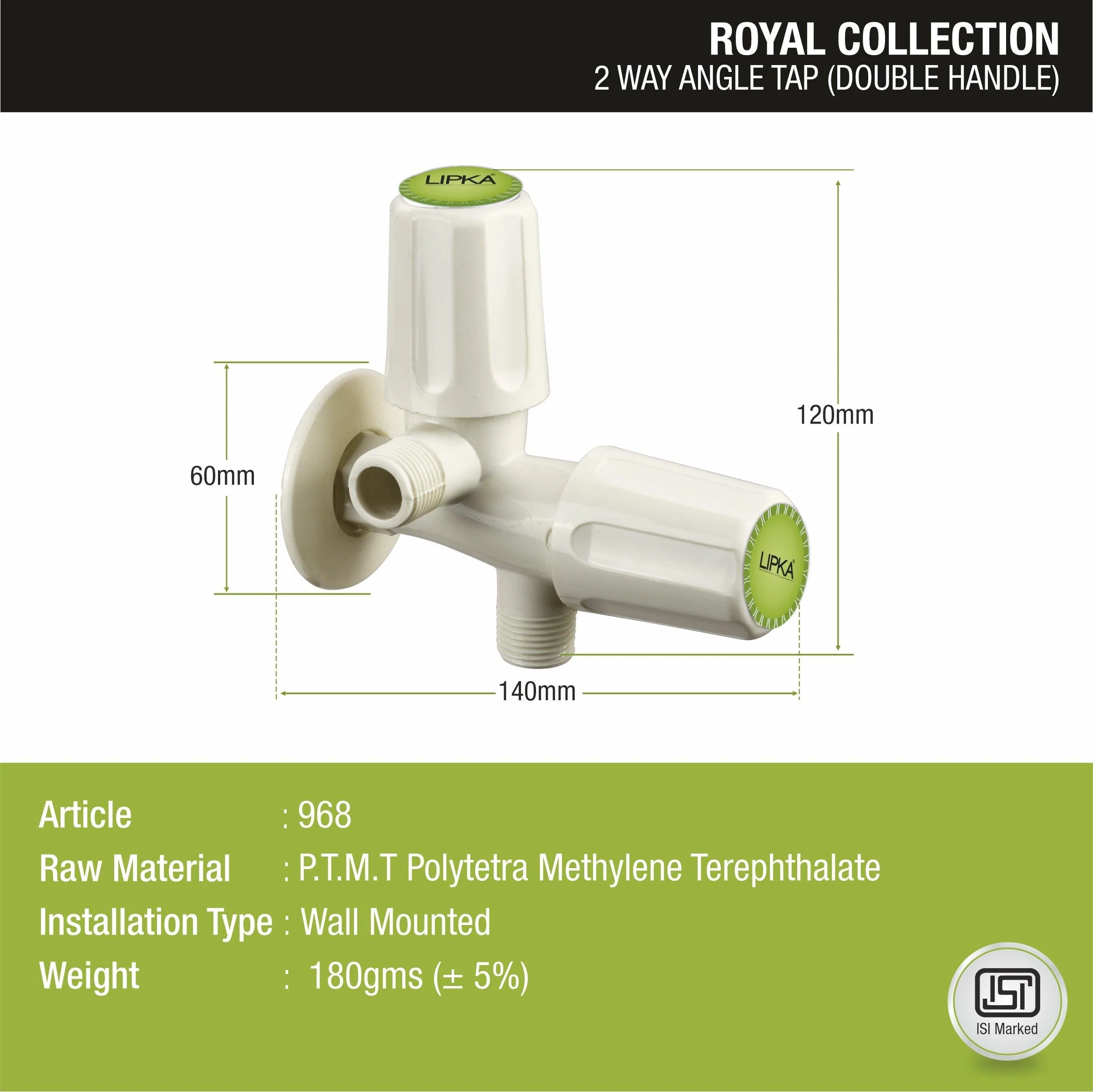 Royal Two Way Angle Valve PTMT Faucet (Double Handle) - LIPKA - Image 2