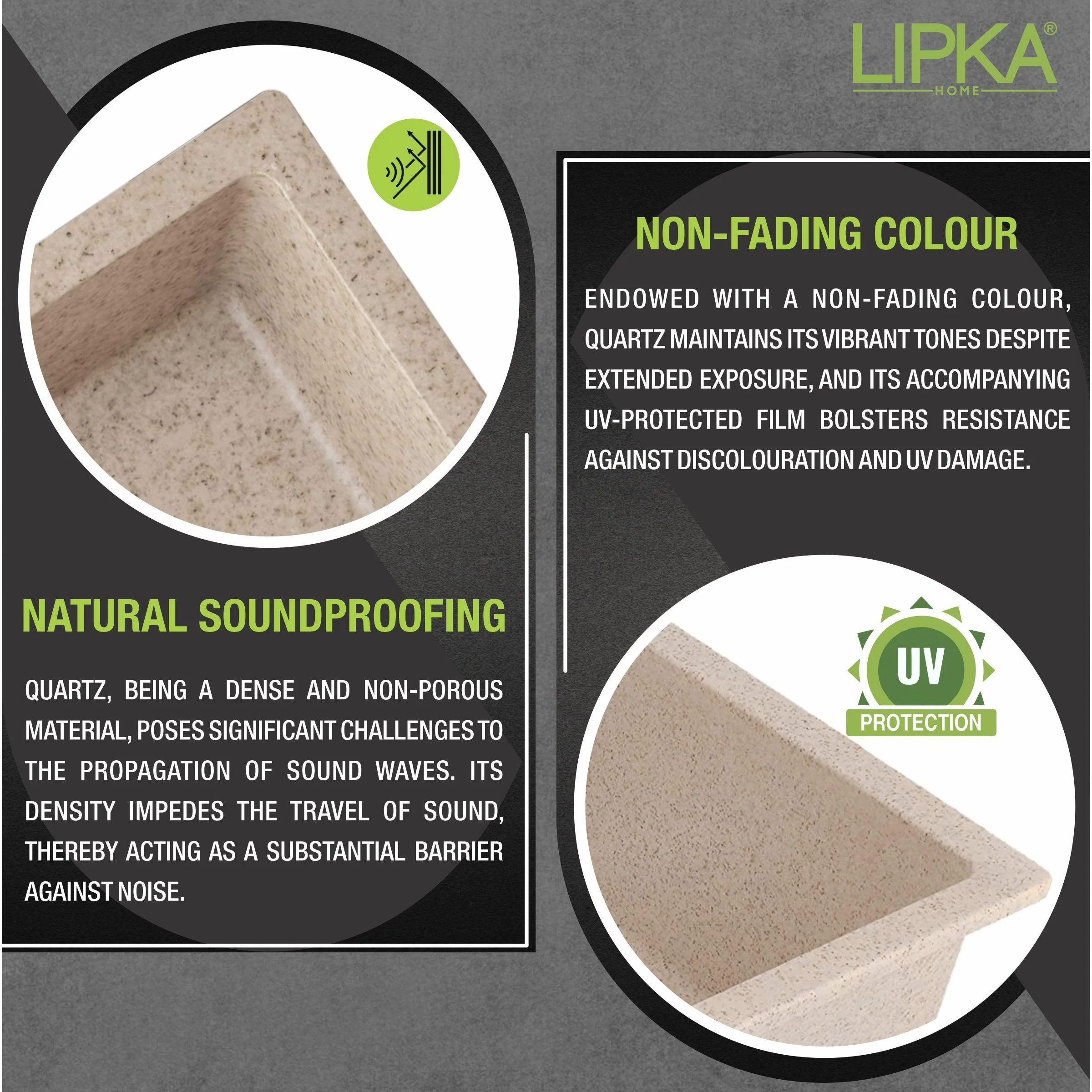 Sand Choco Quartz Single Bowl Kitchen Sink (21 x 18 x 9 Inches) - LIPKA - Image 4