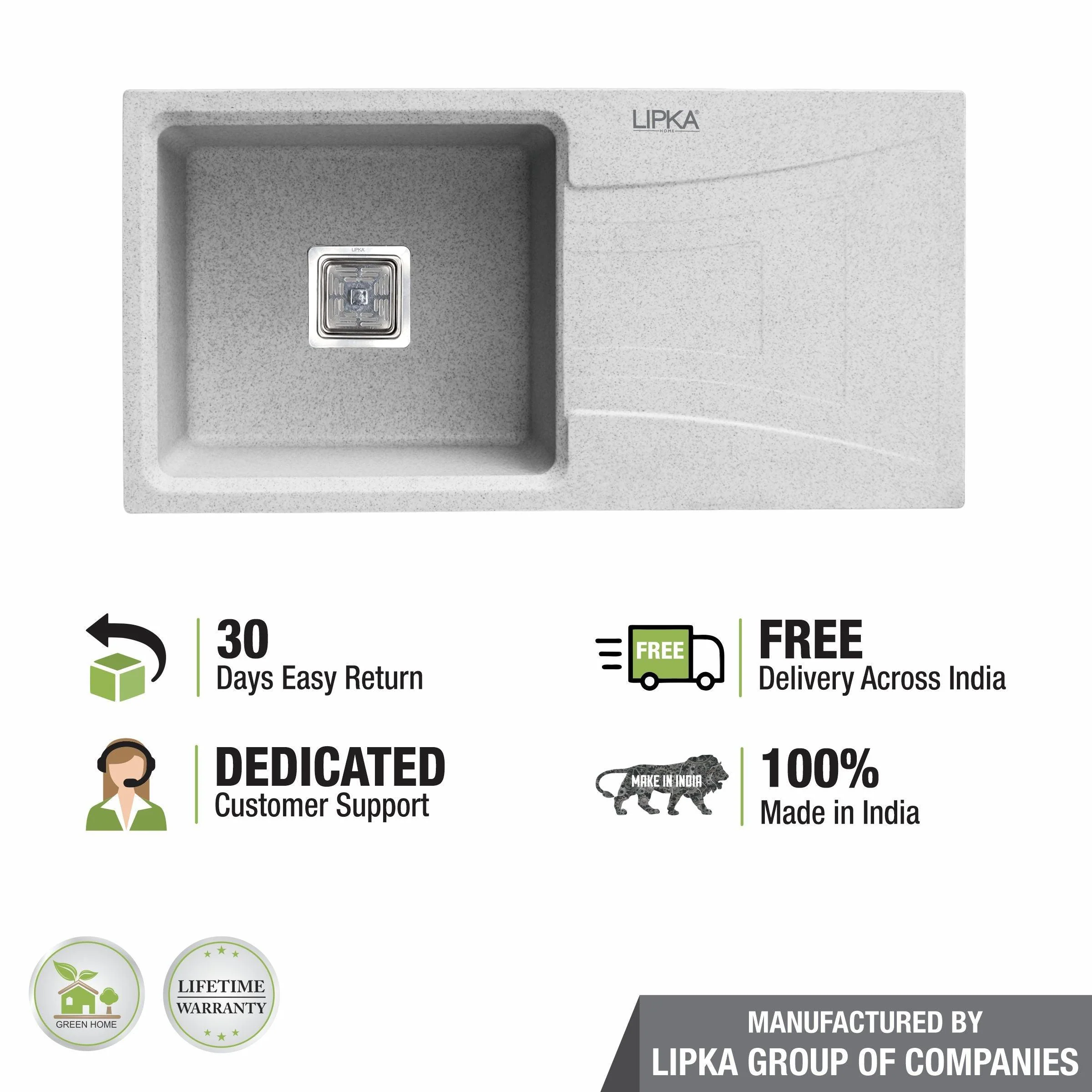 Sand Pluto Quartz Single Bowl with Drainboard Kitchen Sink (36 x 18 x 9 Inches) - LIPKA - Image 5