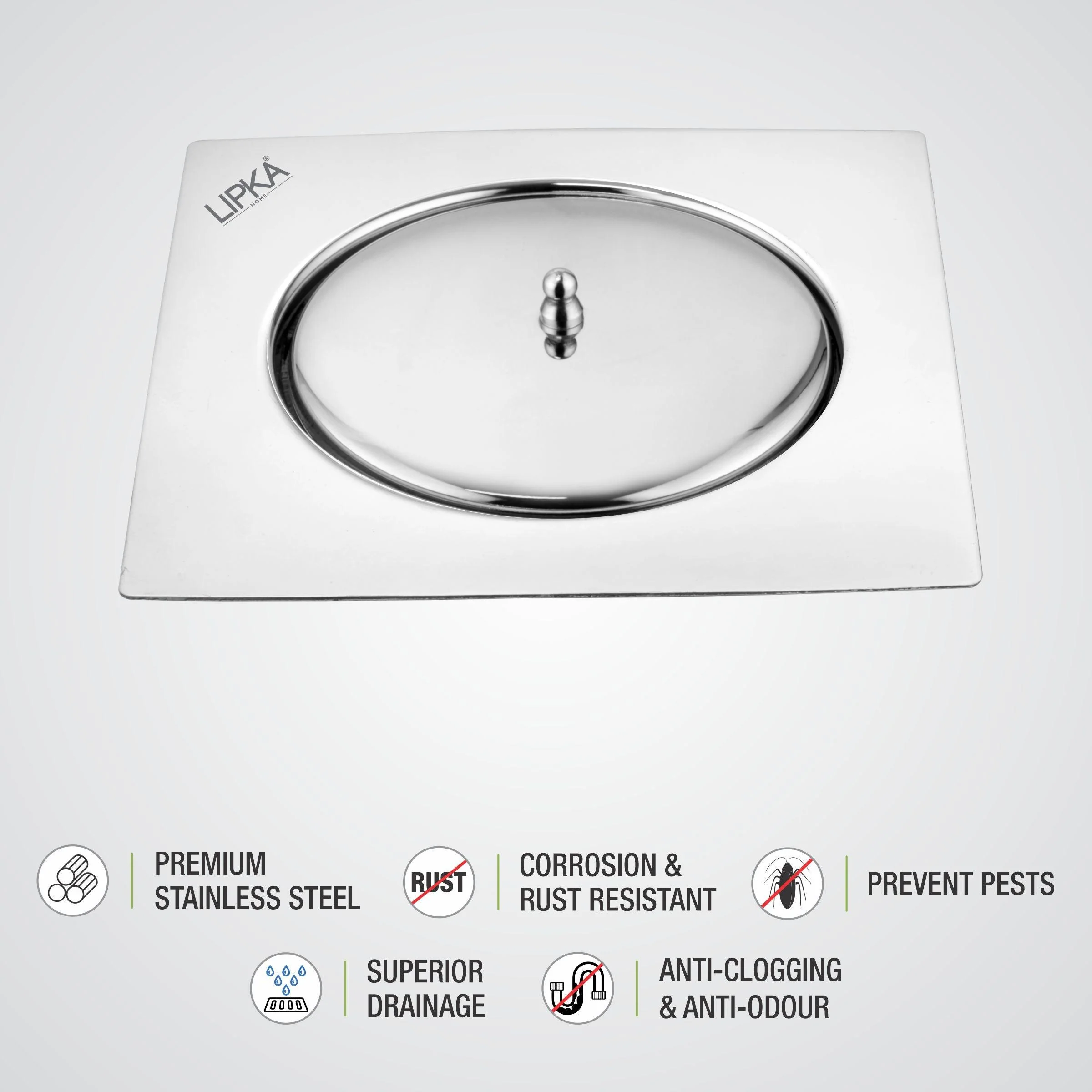 Saturn Square Flat Cut Floor Drain (6 x 6 Inches) - LIPKA - Image 3