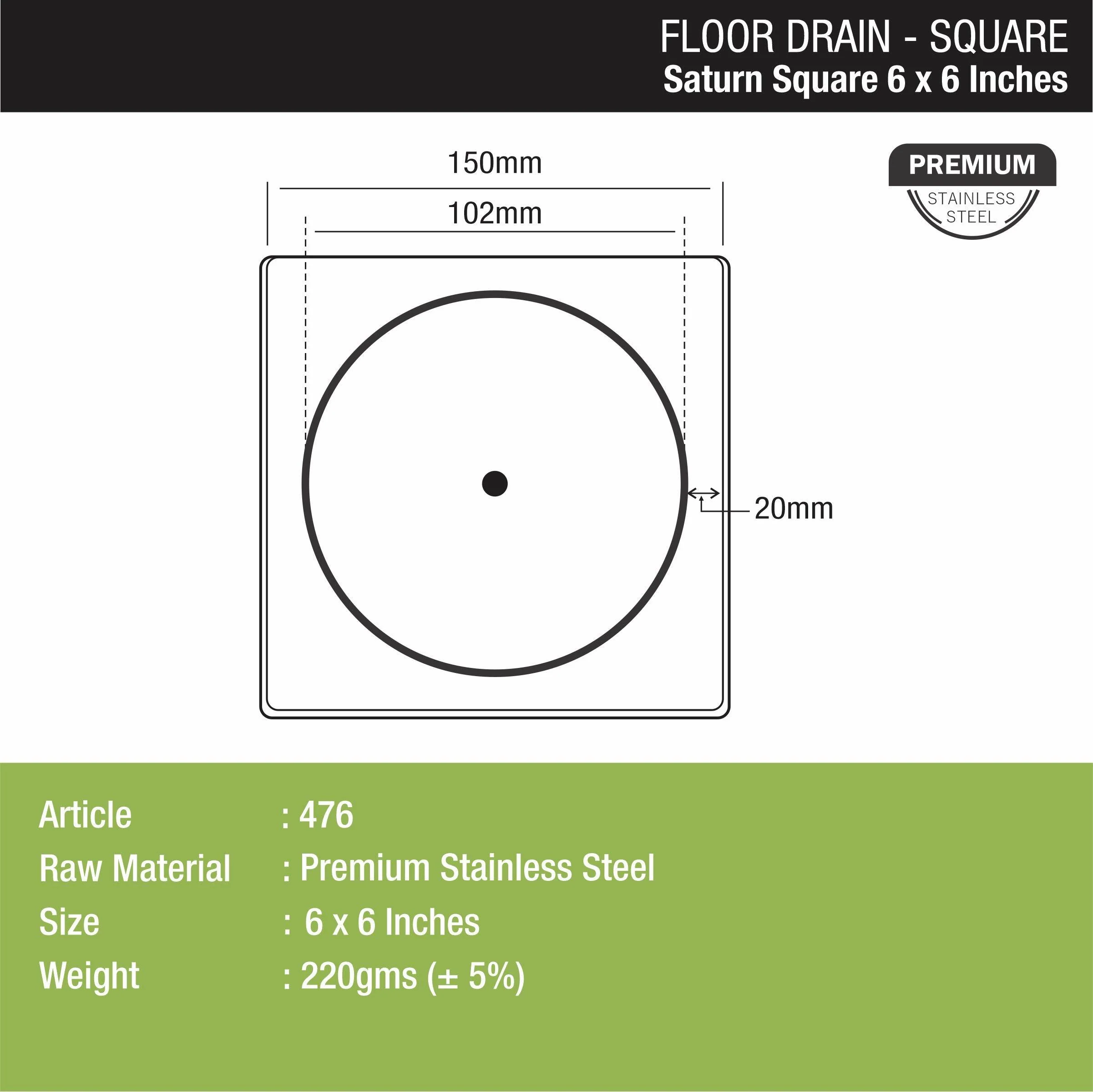 Saturn Square Floor Drain (6 x 6 Inches) - LIPKA - Image 2
