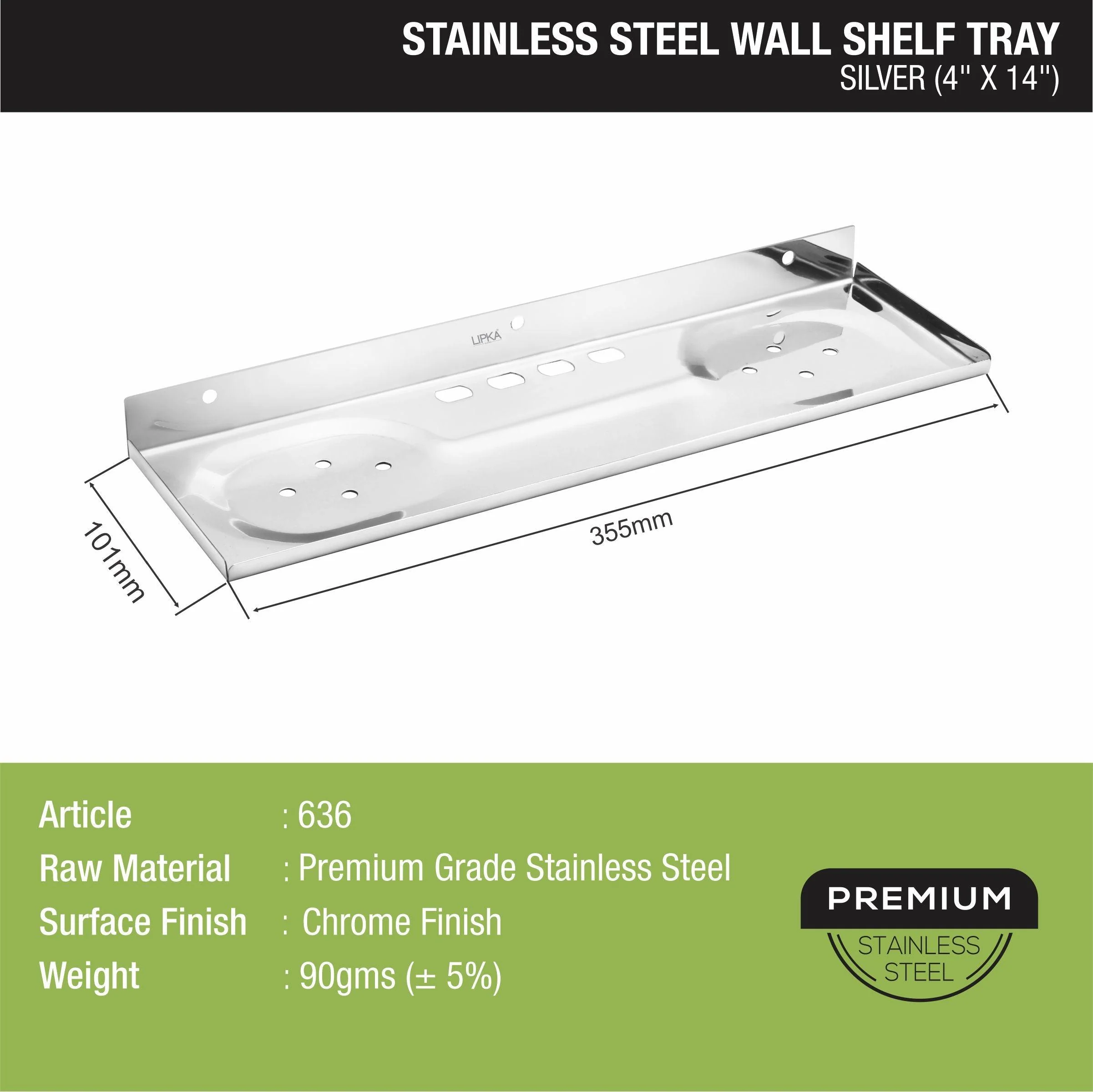 Silver Wall Shelf Tray (4 x 14 Inches) - LIPKA - Image 2