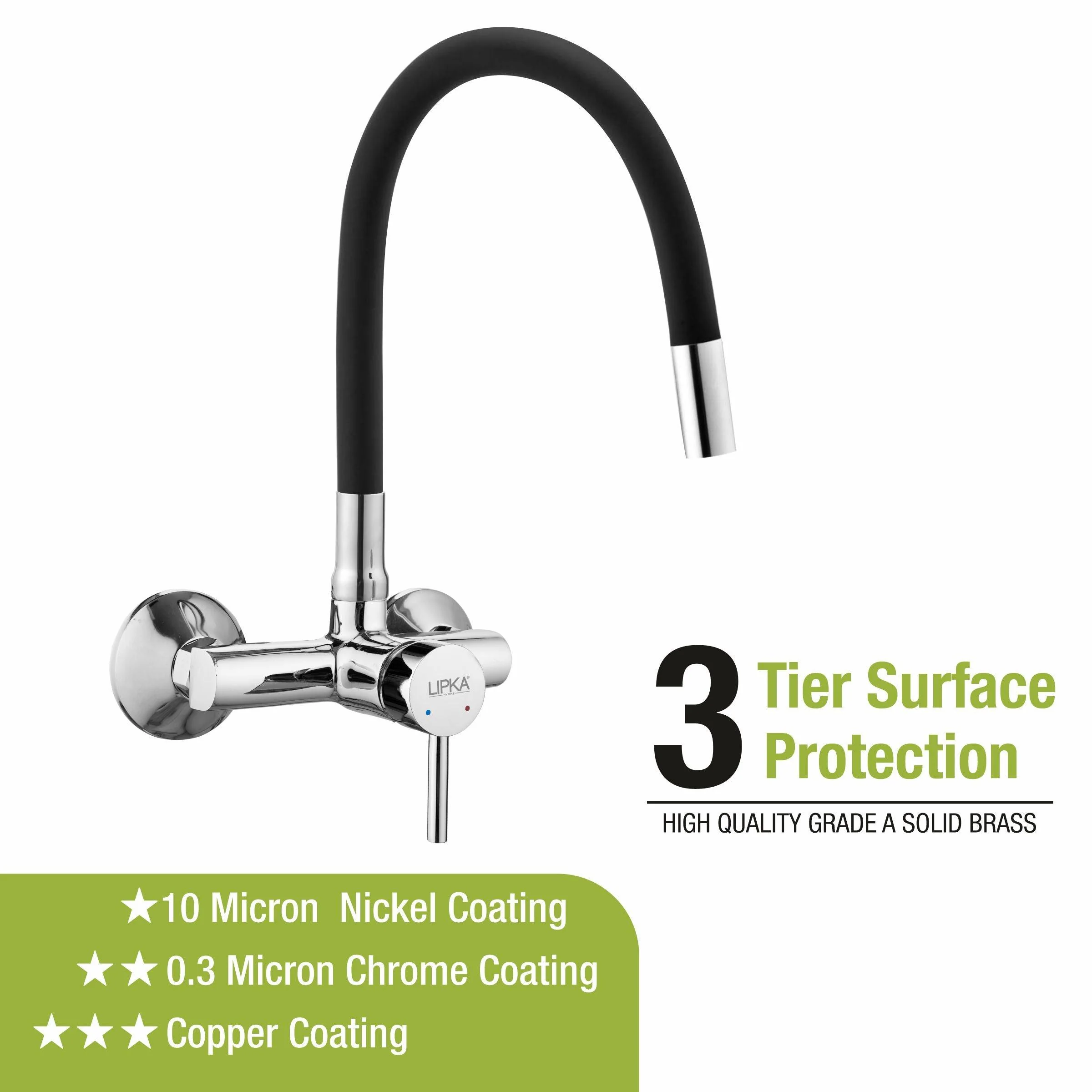 Kyron Single Lever Sink Mixer with Black Flexible Silicone Spout (20 Inches) - LIPKA - Image 4