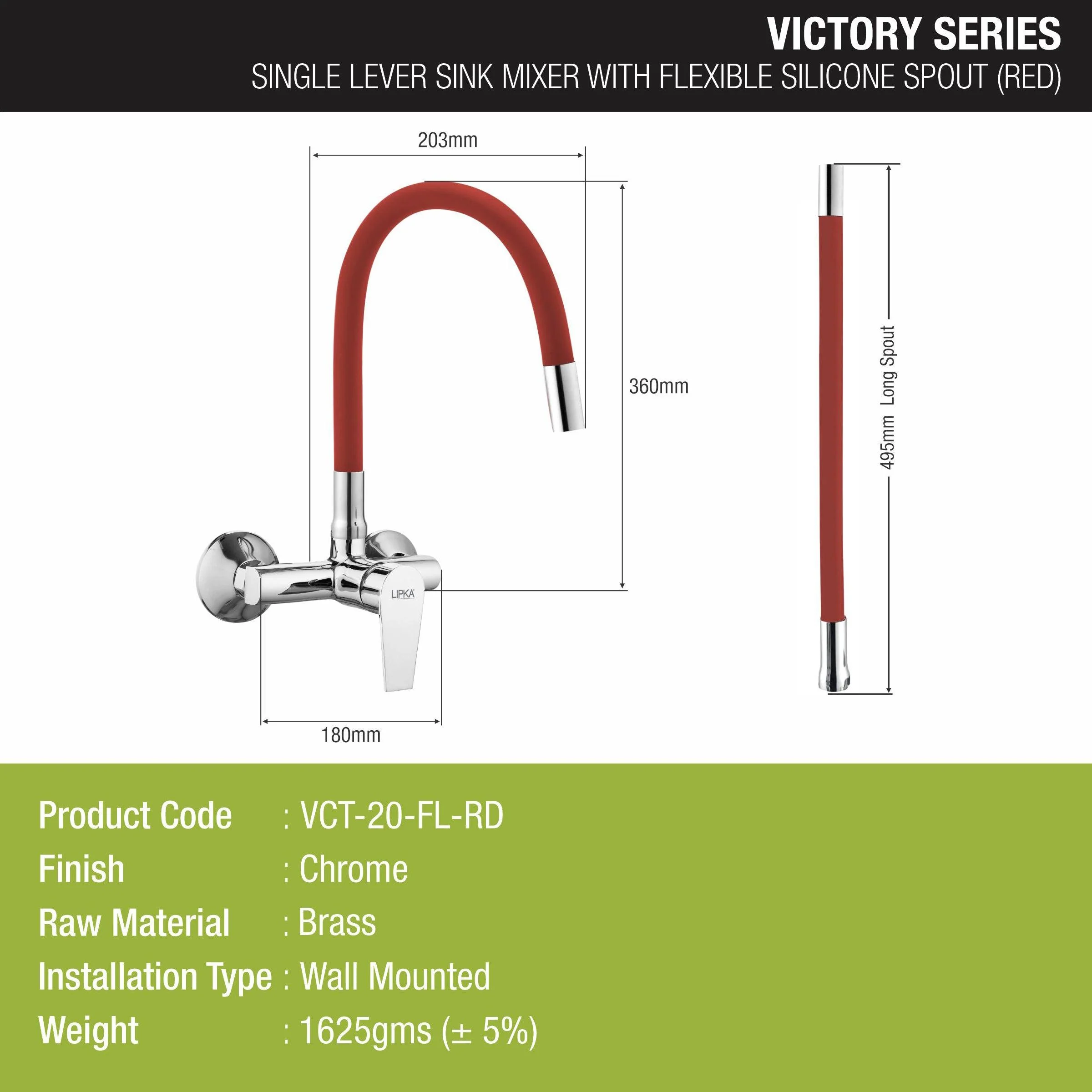 Victory Single Lever Sink Mixer with Red Flexible Silicone Spout (20 Inches) - LIPKA - Image 2