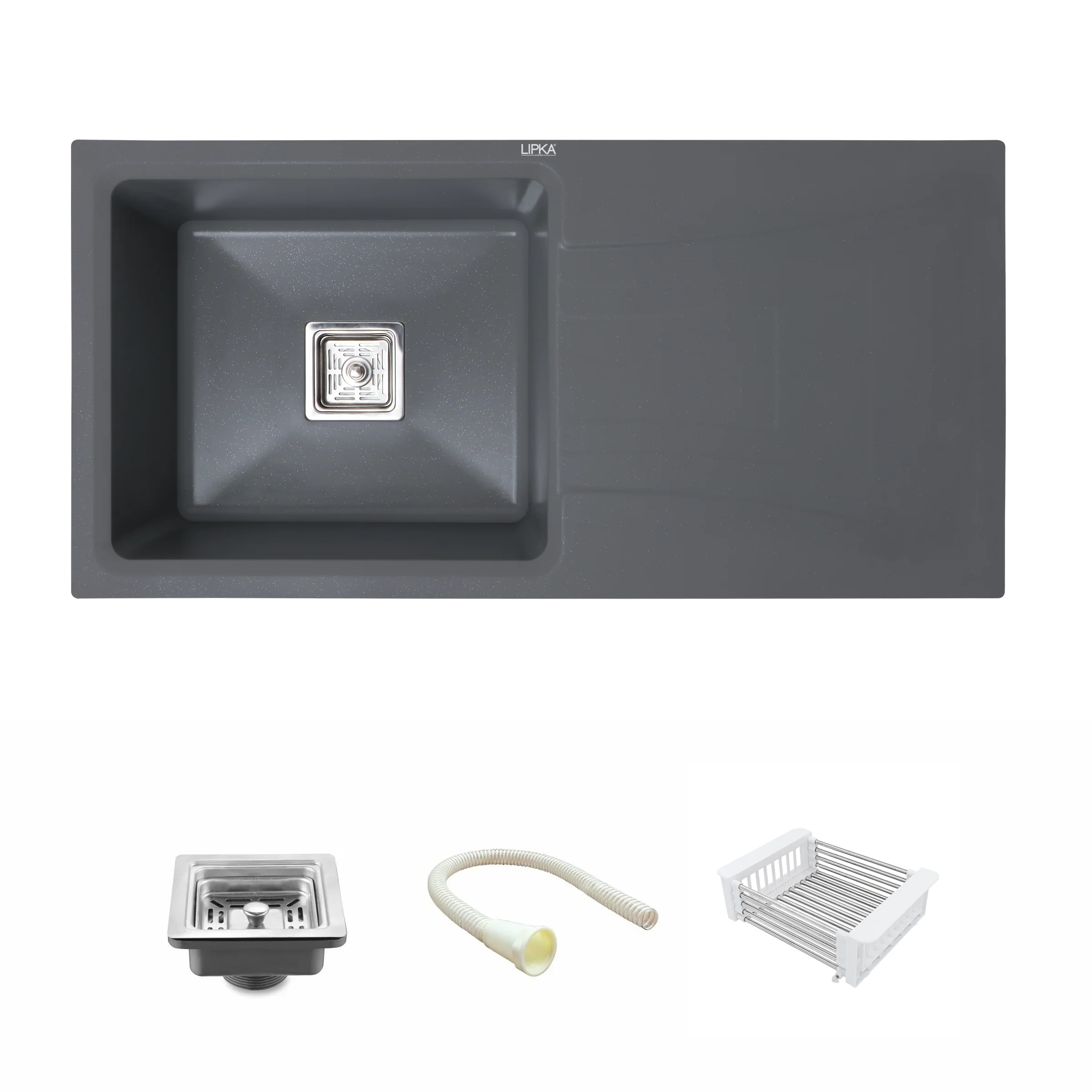 Smokey Grey Quartz Single Bowl with Drainboard Kitchen Sink (36 x 18 x 9 Inches) - LIPKA - Image 2
