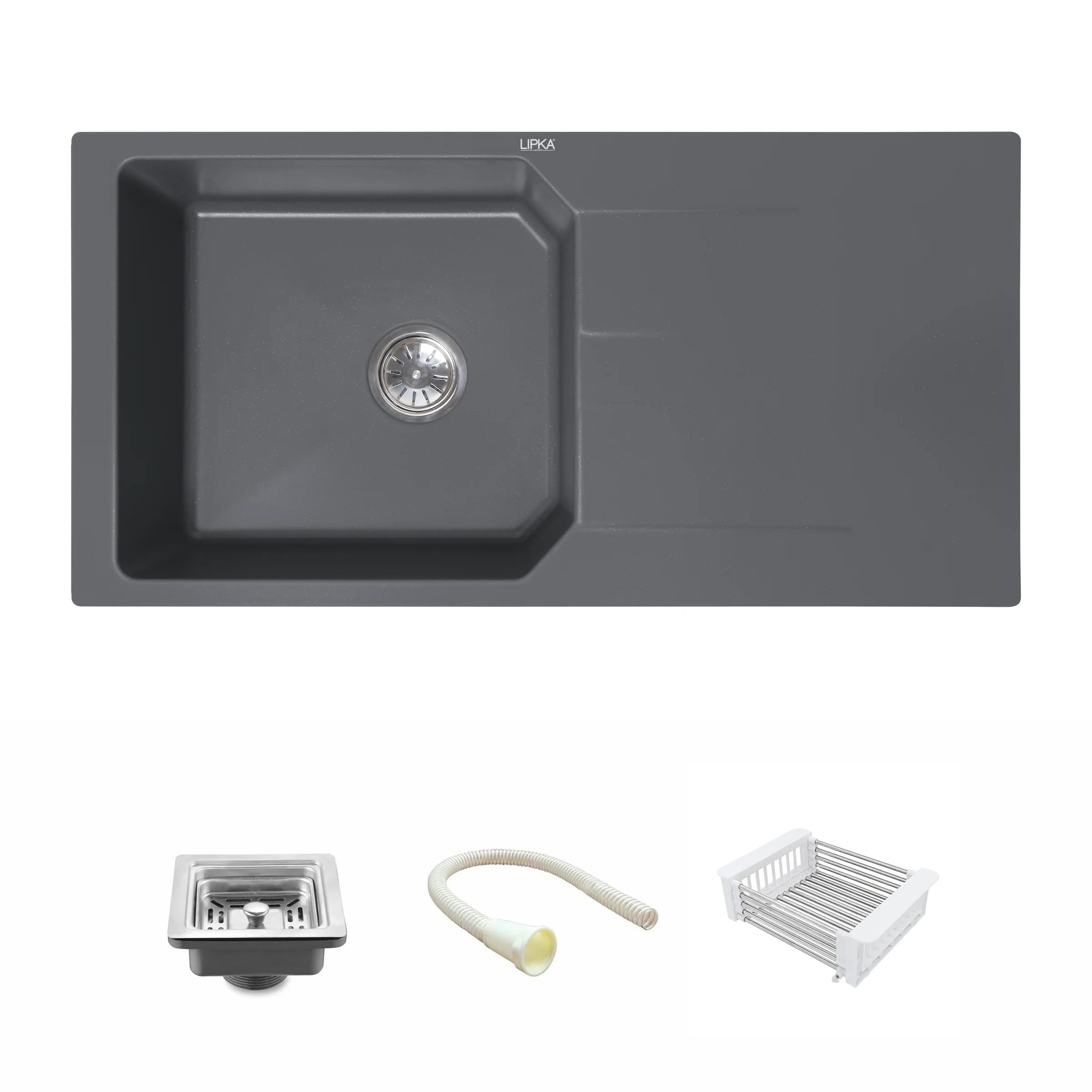 Smokey Grey Quartz Single Bowl with Drainboard Kitchen Sink (39 x 20 x 9 Inches) - LIPKA - Image 2