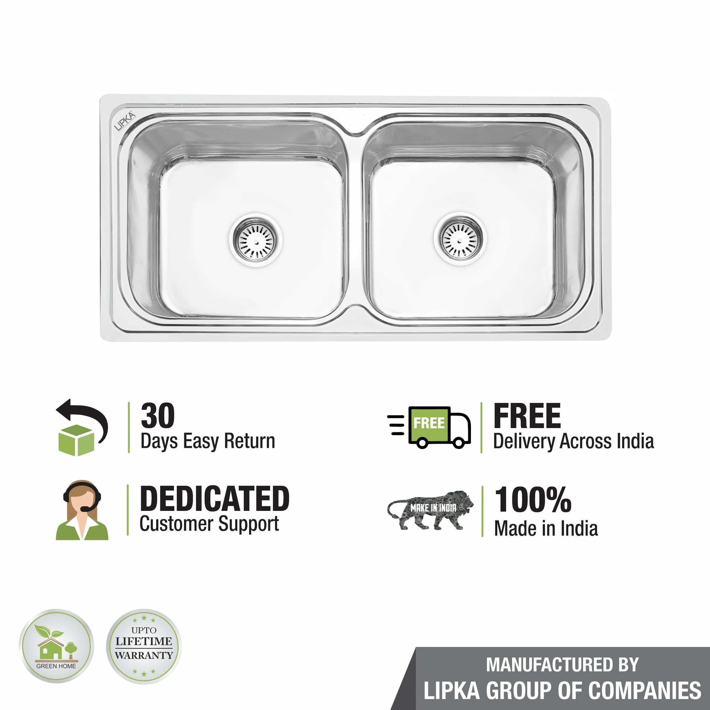 Square Double Bowl Kitchen Sink (37 x 18 x 8 Inches) - LIPKA - Image 5