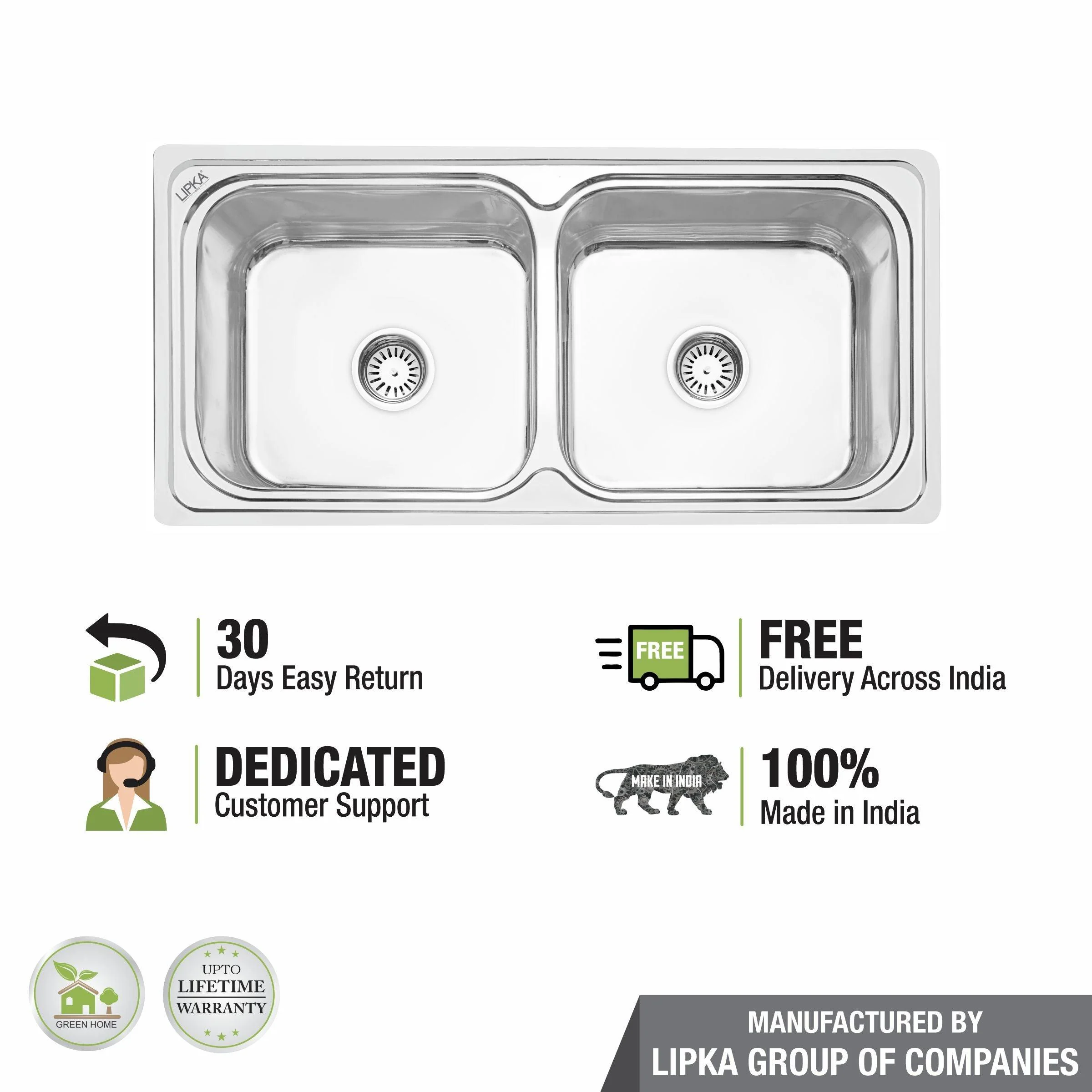 Square Double Bowl Kitchen Sink (45 x 20 x 9 Inches) - LIPKA - Image 5