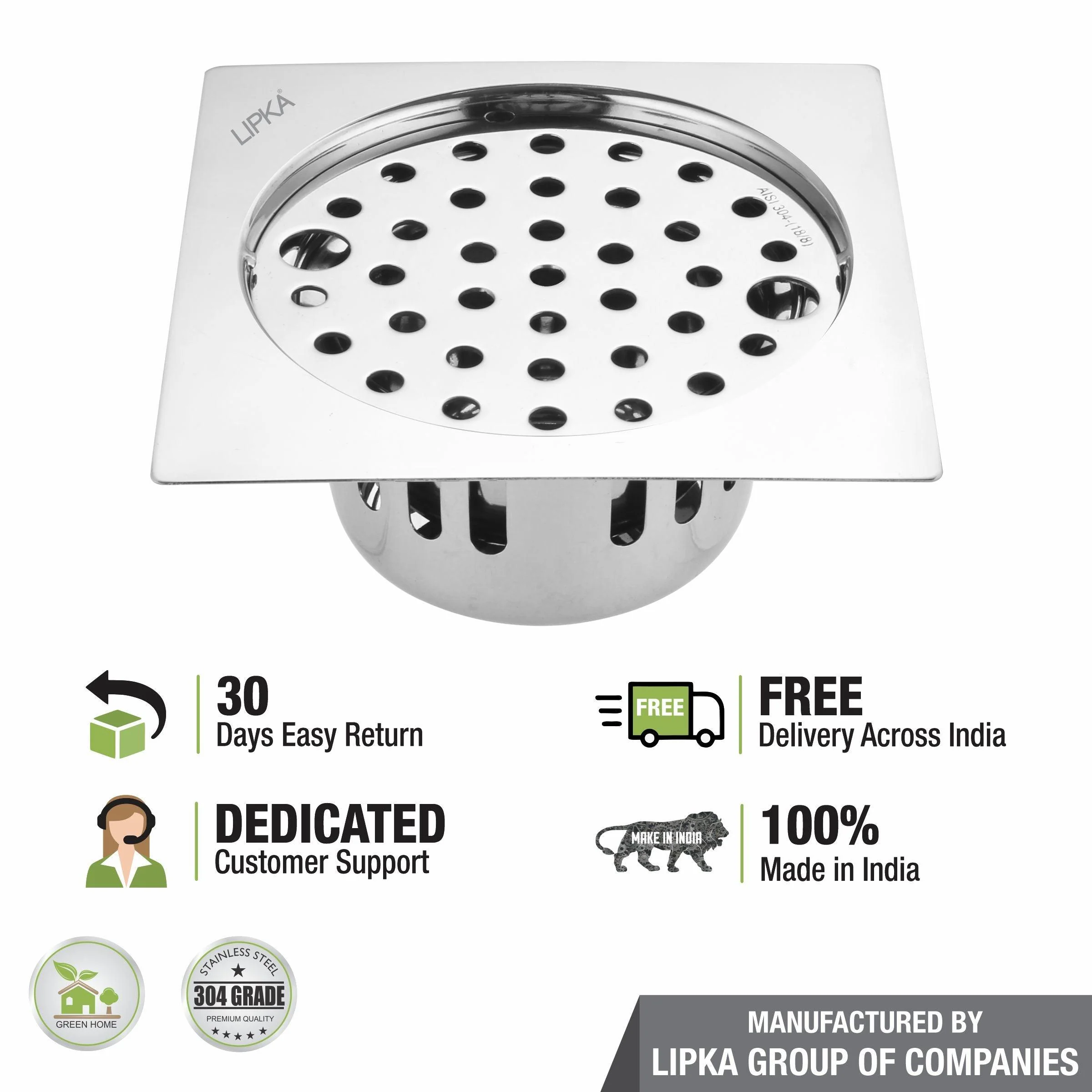 Square Flat Cut Floor Drain (5.5 x 5.5 Inches) with Lock and Cockroach Trap - LIPKA - Image 5
